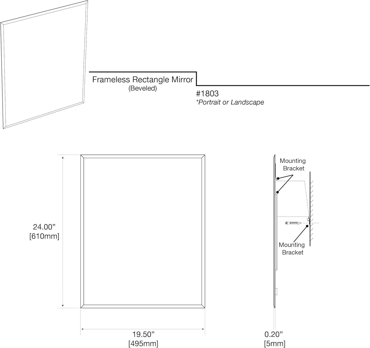 Elegant 24"H Frameless Beveled Bathroom Vanity Mirror