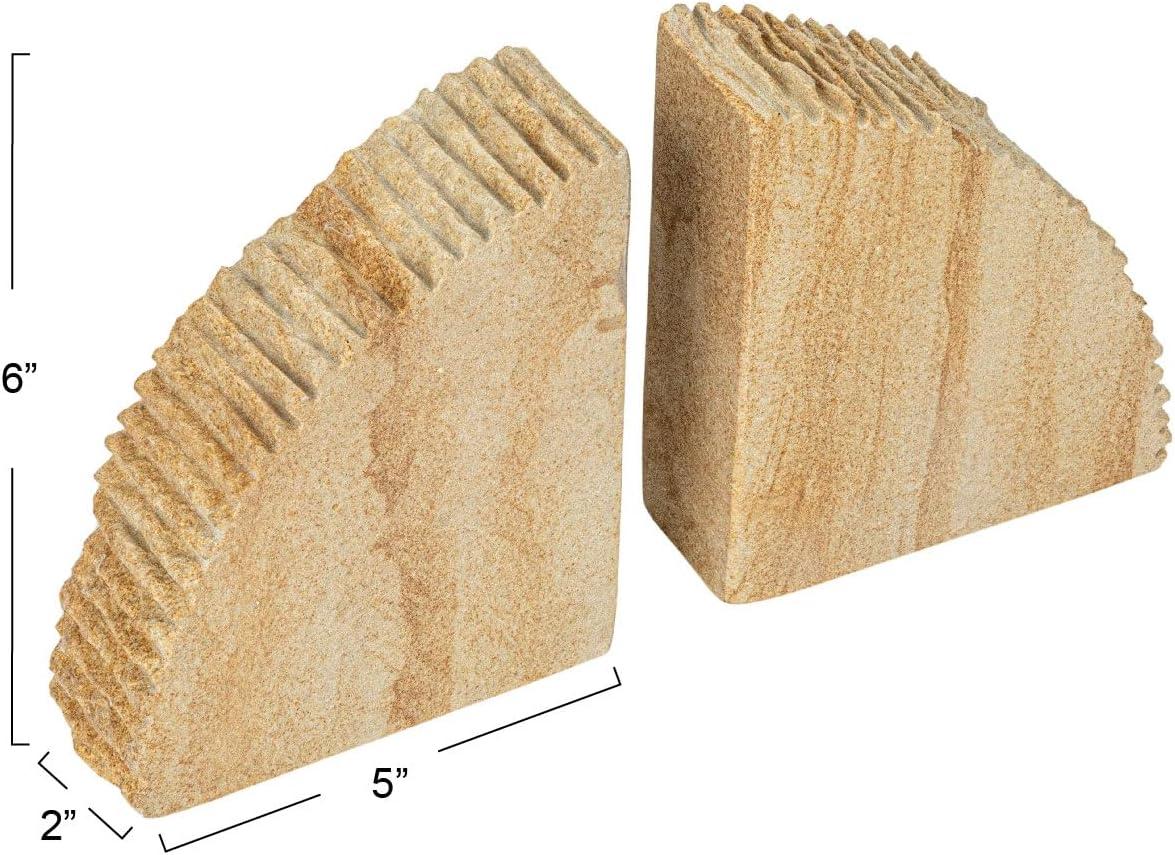 Natural Sandstone Ribbed Edge Decorative Bookends, Set of 2