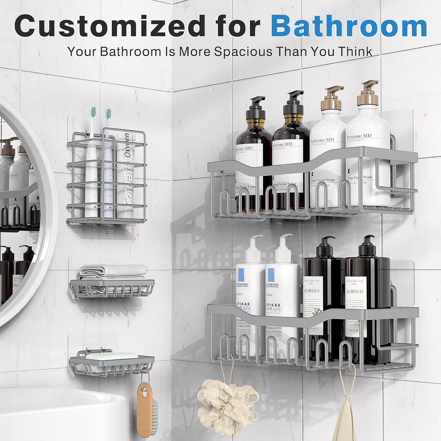 Shower Caddy 5 Pack,Adhesive Shower Organizer for Bathroom Storage&Home Decor&Kitchen,No Drilling,Large Capacity,Rustproof Stainless Steel Bathroom Organizer,Shower Shelves for Inside Shower-Standard