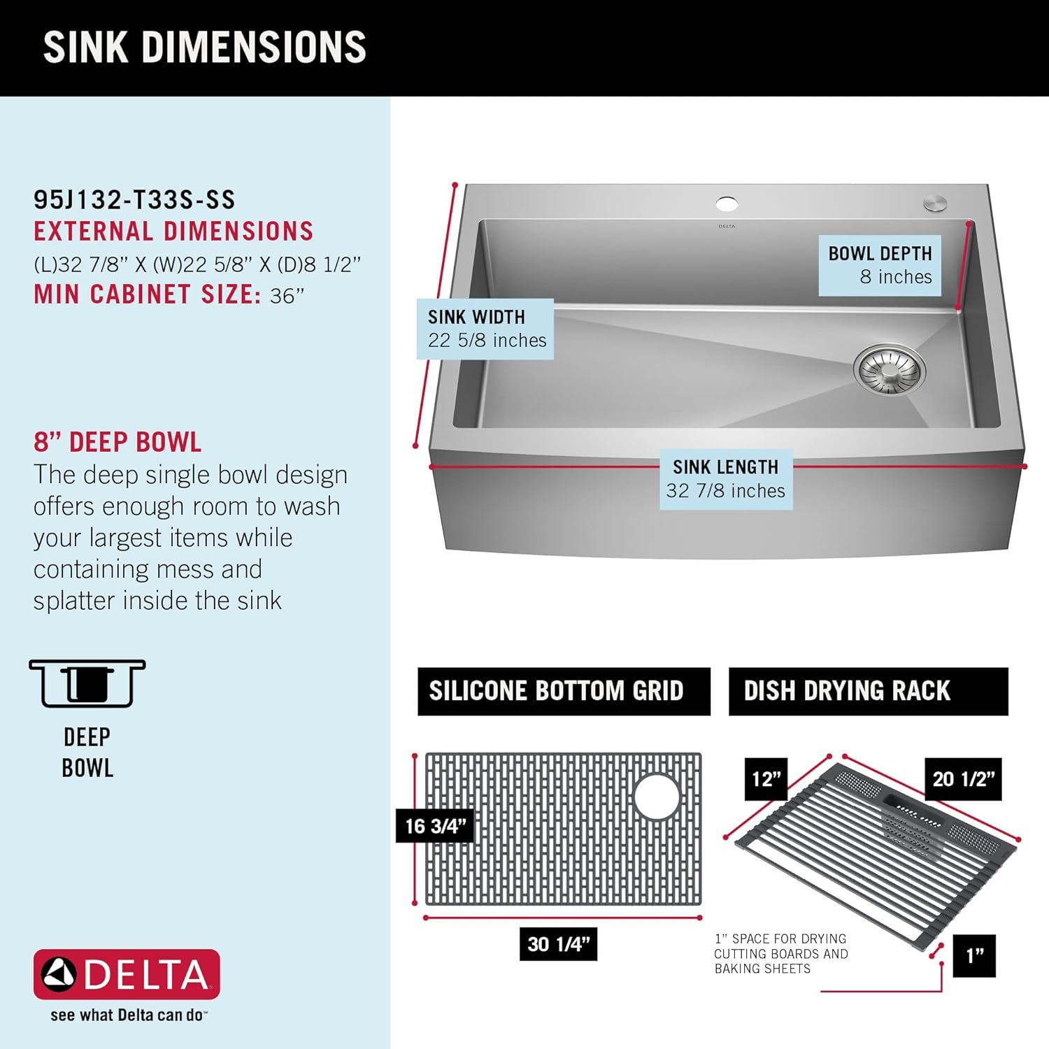 Lenta Retrofit Farmhouse Apron Front 16 Gauge Stainless Steel Single Bowl Kitchen Sink for Top Mount Installation