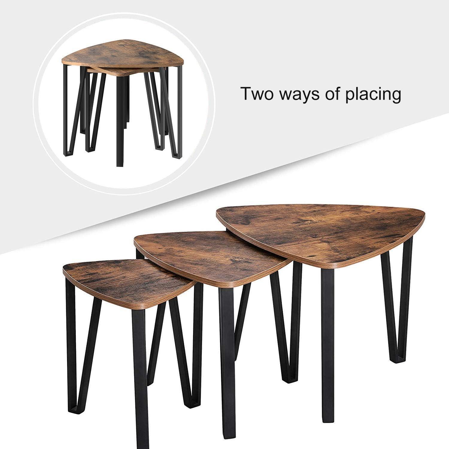 Nesting Coffee Tables, End Tables Set of 3 for Living Room Bedroom, Industrial Small Stacking Side Tables with Metal Frame for Couch, Rustic Brown and Black ULNT13X, 23.1 x 23.1 x 17.7 Inches