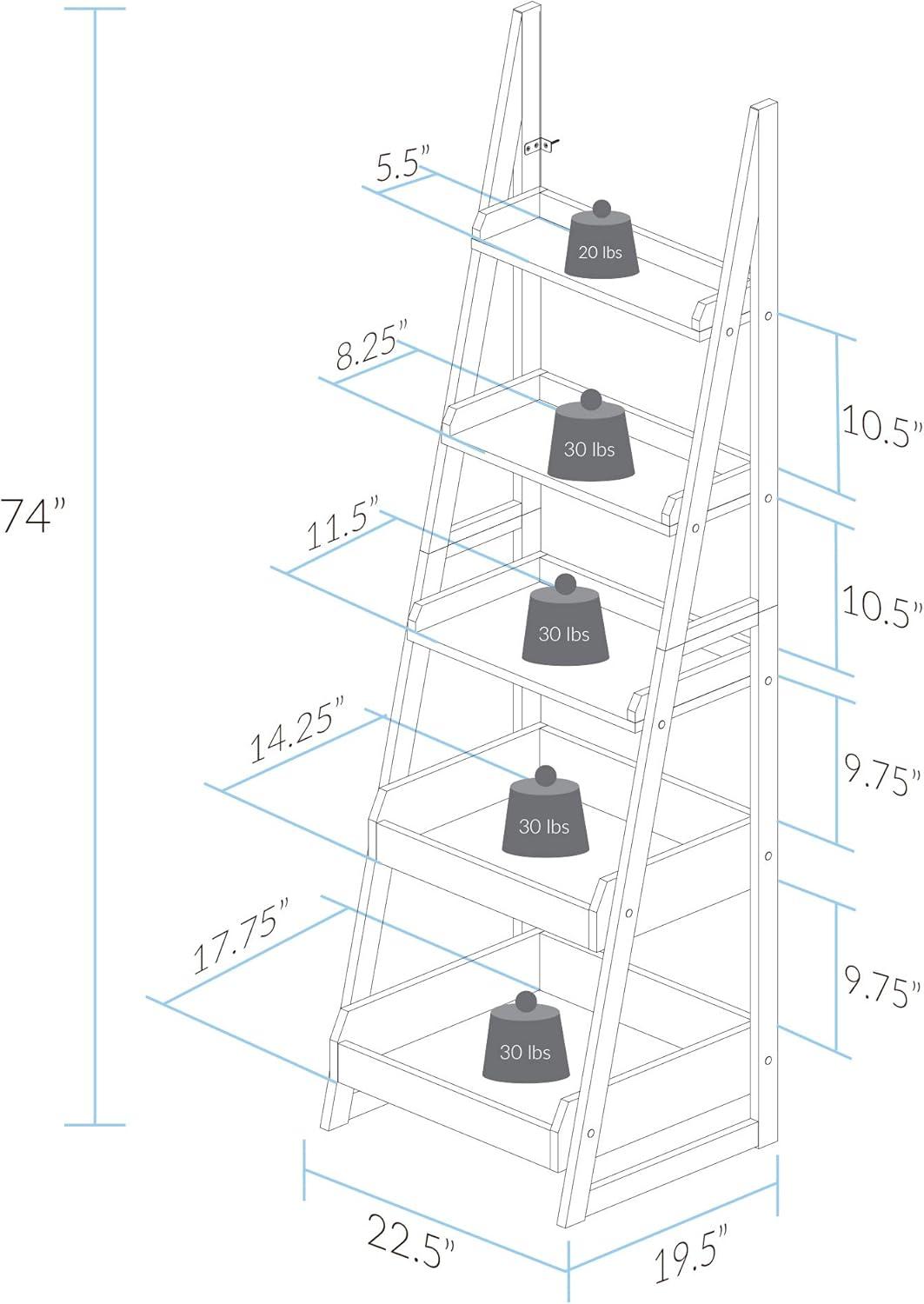 Alpine Gray Solid Wood 5-Shelf Ladder Bookcase