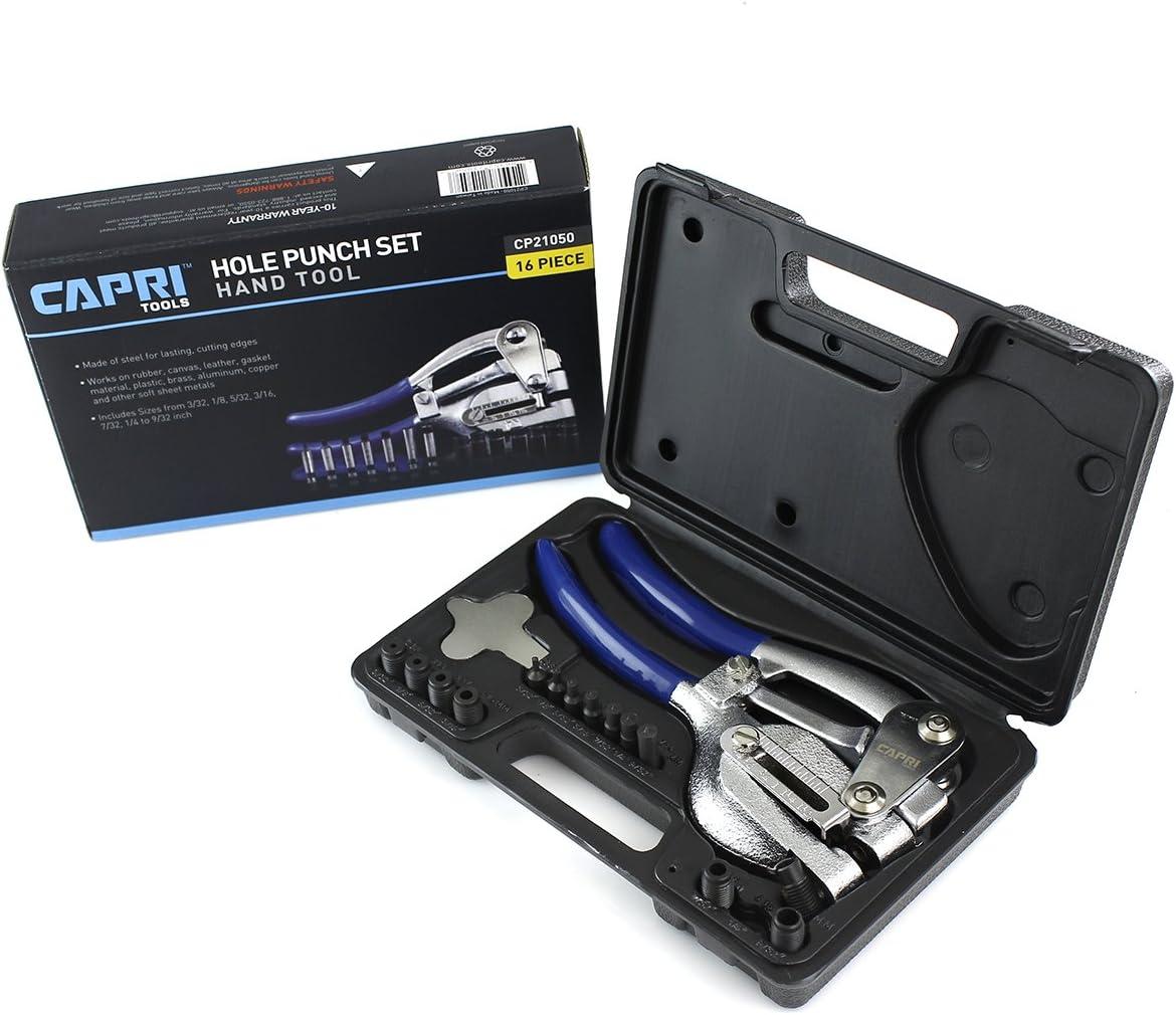 Capri Tools CP21050 21050 Metal Hole Punch Set With Puncher 16 Piece, Black