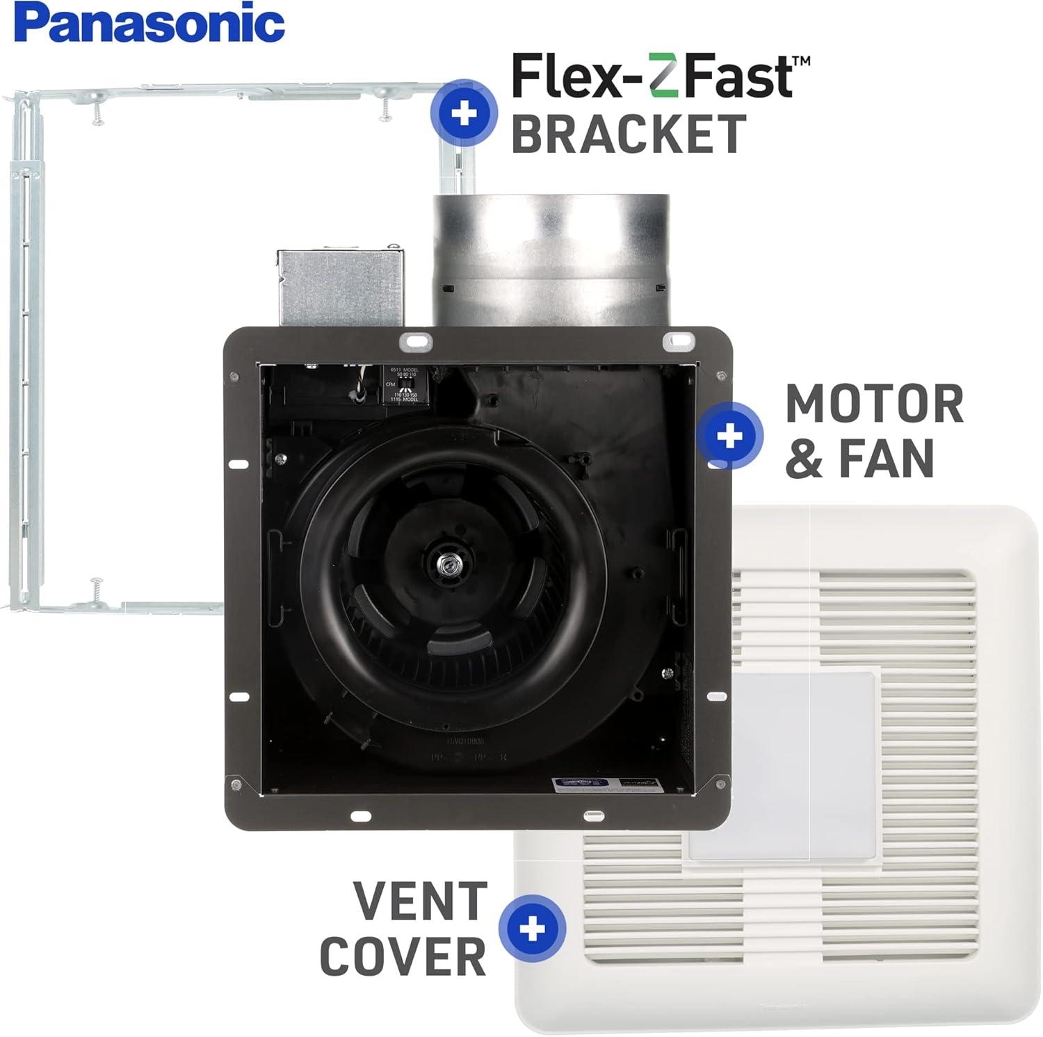 Panasonic WhisperCeiling Bathroom Exhaust Fan with Dimmable LED Light, 110-130-150 CFM, FV-1115VQL1
