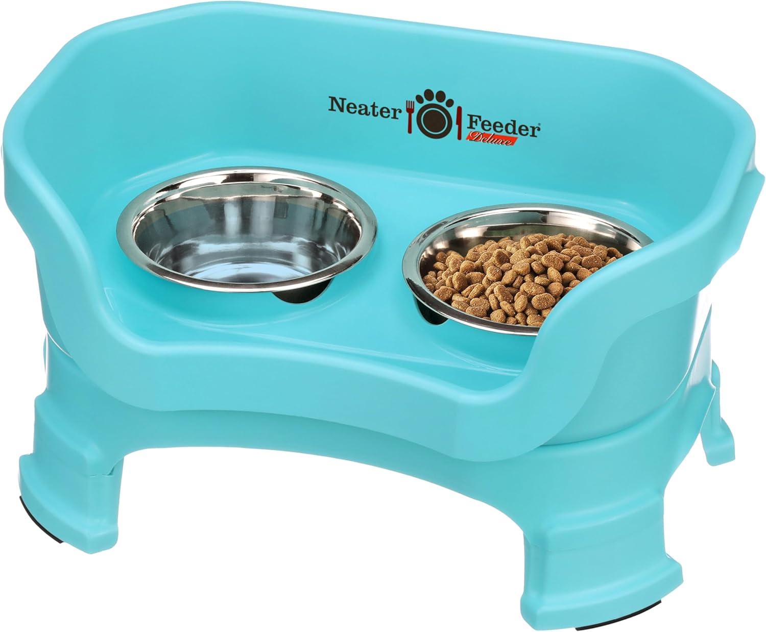 Neater Pets Neater Feeder Deluxe With Leg Extensions Mess-Proof Elevated Food & Water Bowls for Small Dogs, Aquamarine