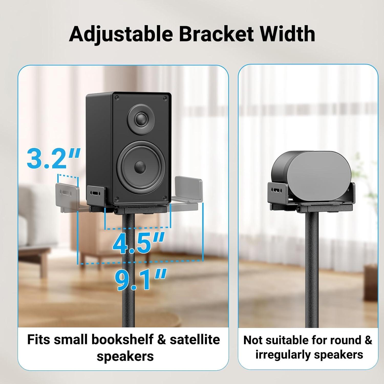 PERLESMITH Universal Speaker Stands Height Adjustable Extend 30.7 to 42.5 Holds Satellite Speakers & Bookshelf Speakers up to 11lbs-1 Pair PSSS2 Black