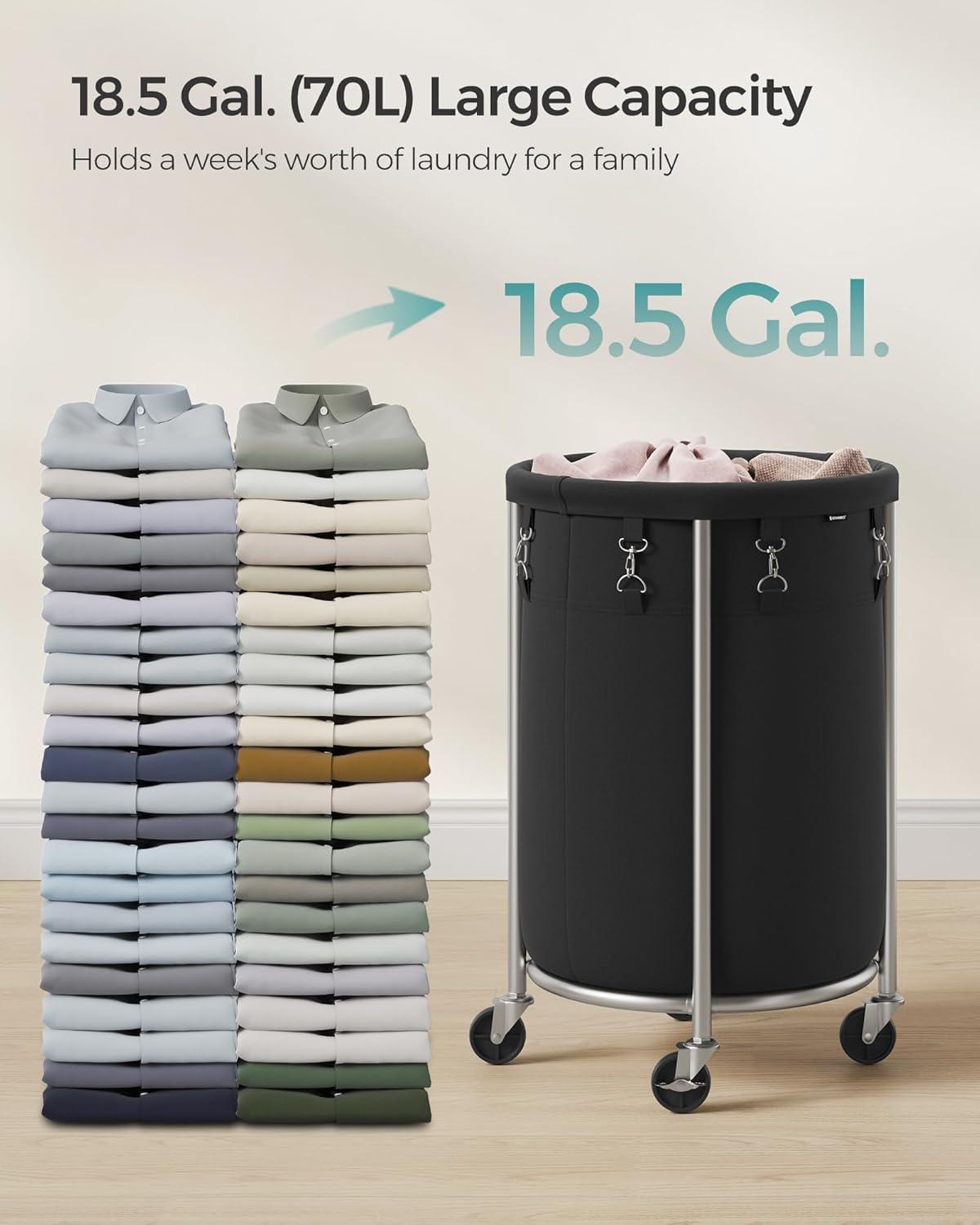 Black and Silver Steel Frame Laundry Hamper with Wheels