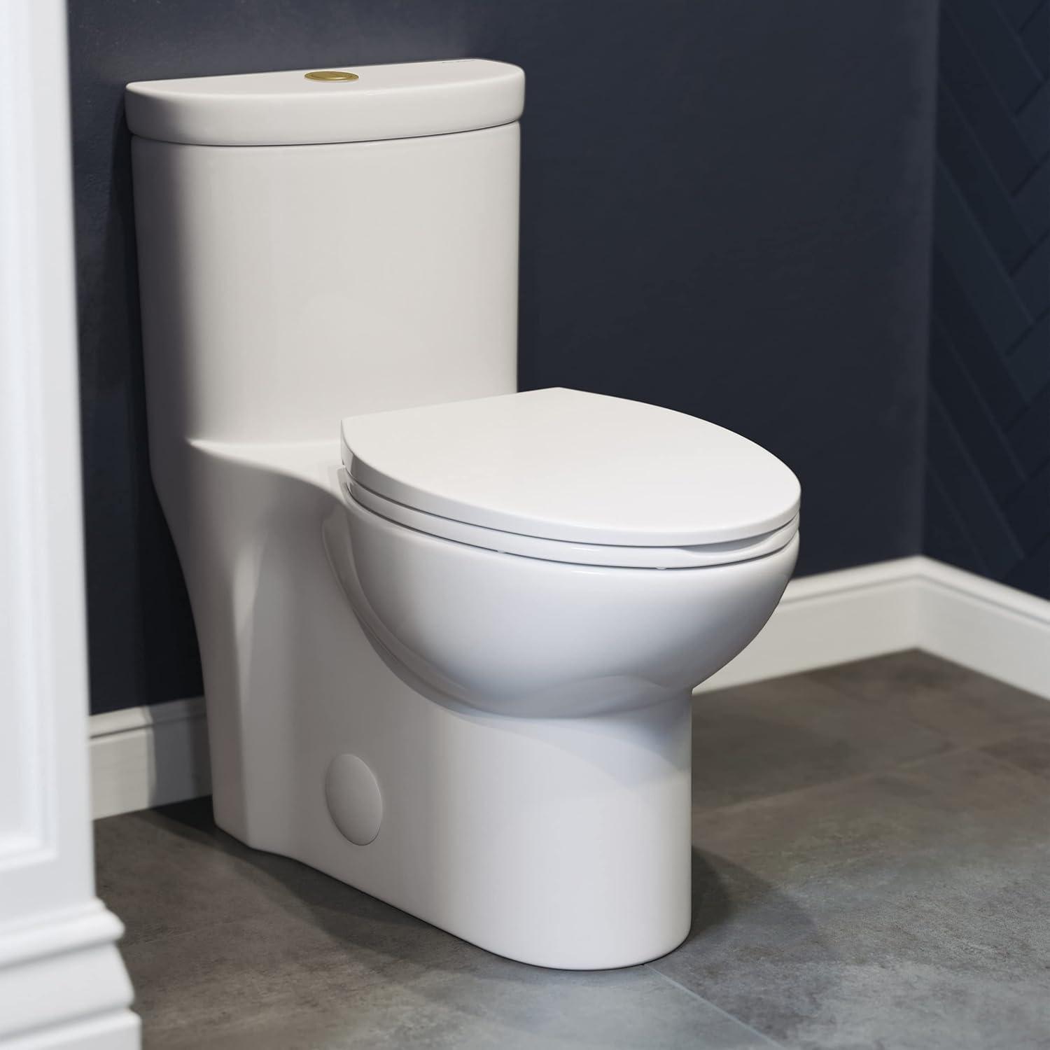 Swiss Madison Besanxcon Glossy White Elongated Standard height 12-in Rough-In 1.6 GPF Touchless Smart Compatible Slow Close Feature 1-piece Toilet