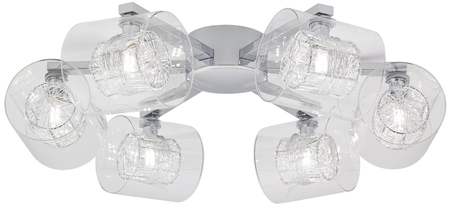 Possini Euro Design Wrapped Wire Modern Ceiling Light Flush Mount Fixture 24" Wide Chrome 6-Light Clear Glass for Bedroom Kitchen Living Room Hallway