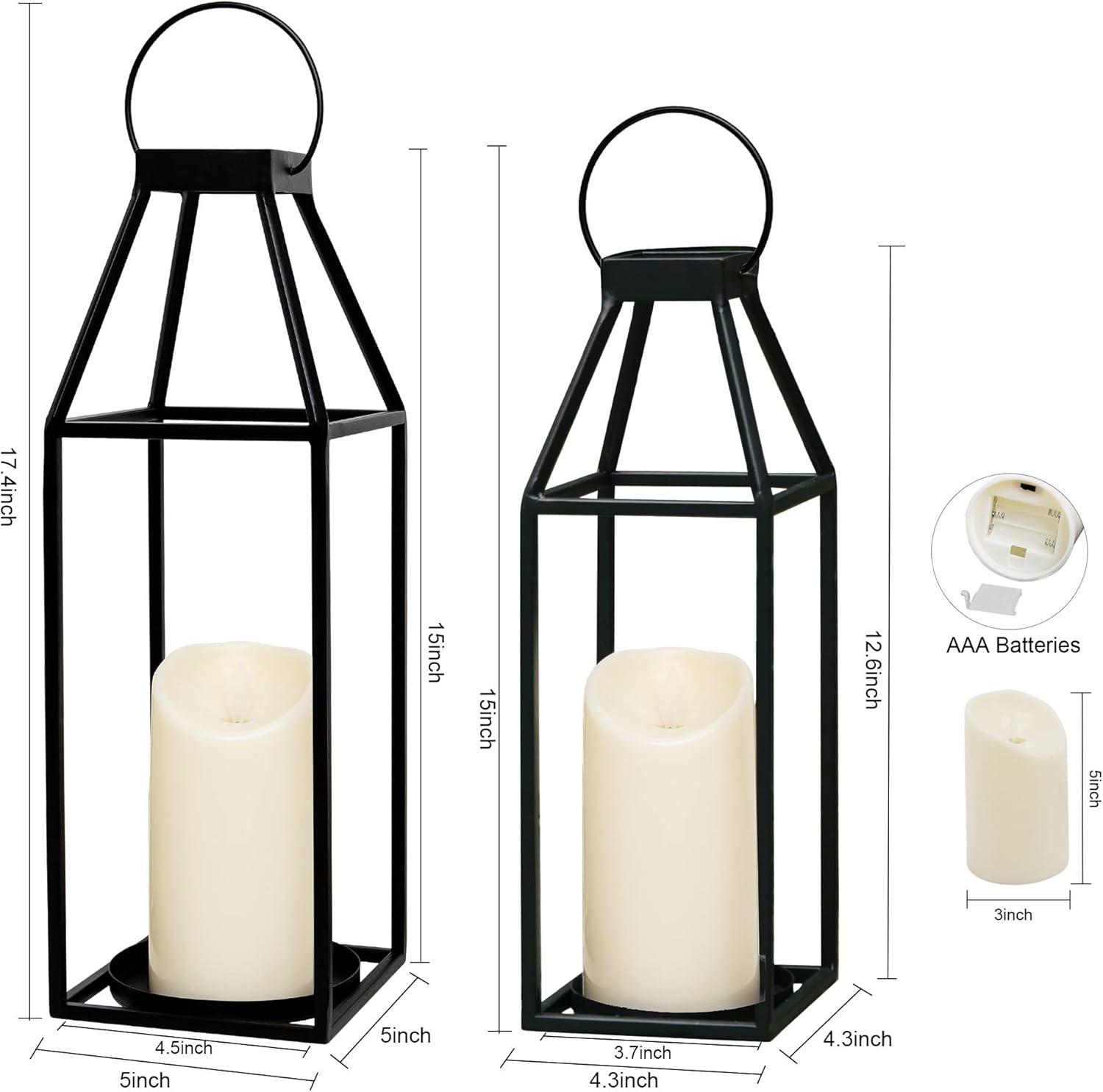 Black Metal Tabletop and Hanging Candle Lanterns Set