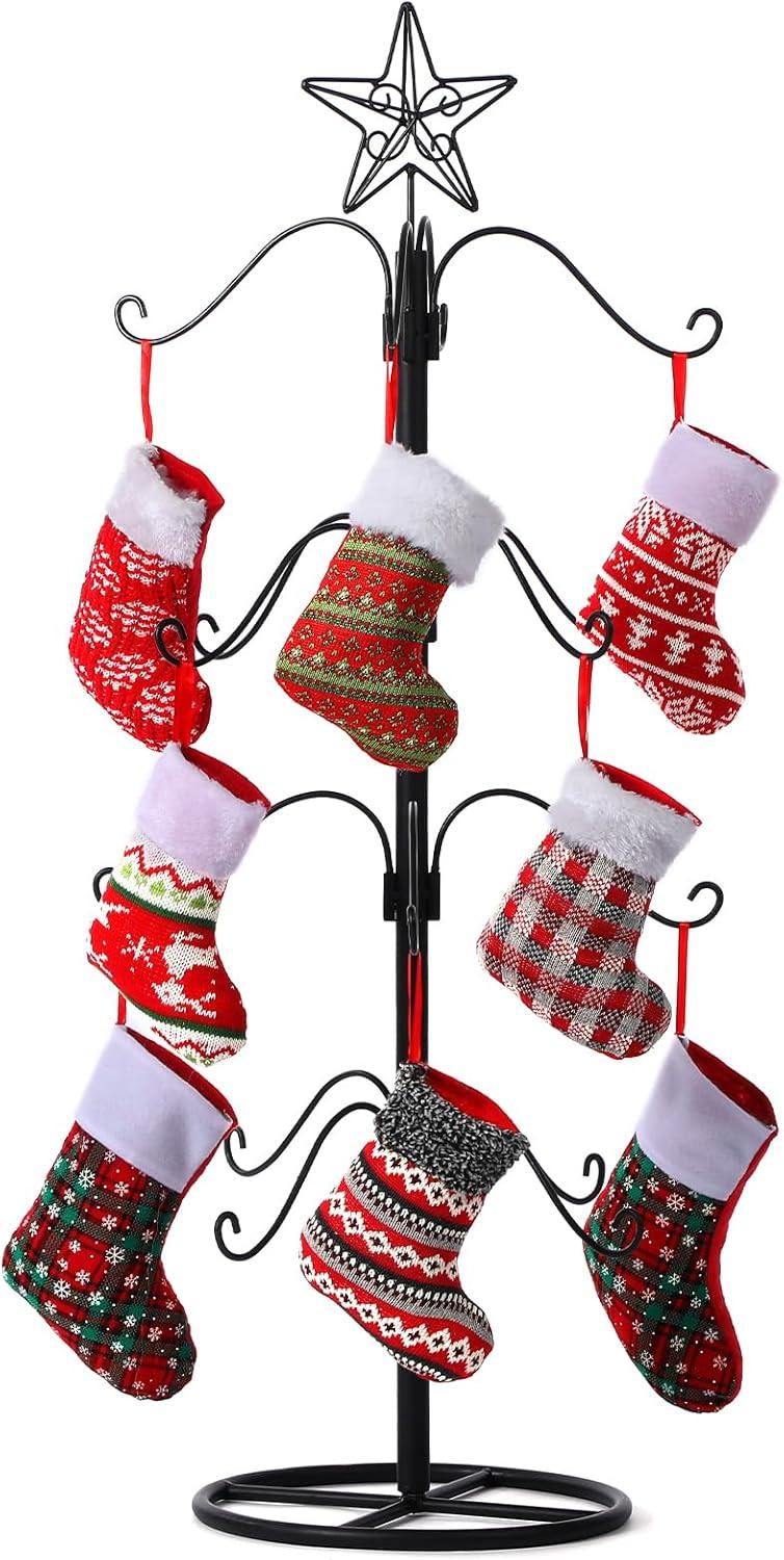 Black Metal Christmas Stocking Holder Tree with Star Topper