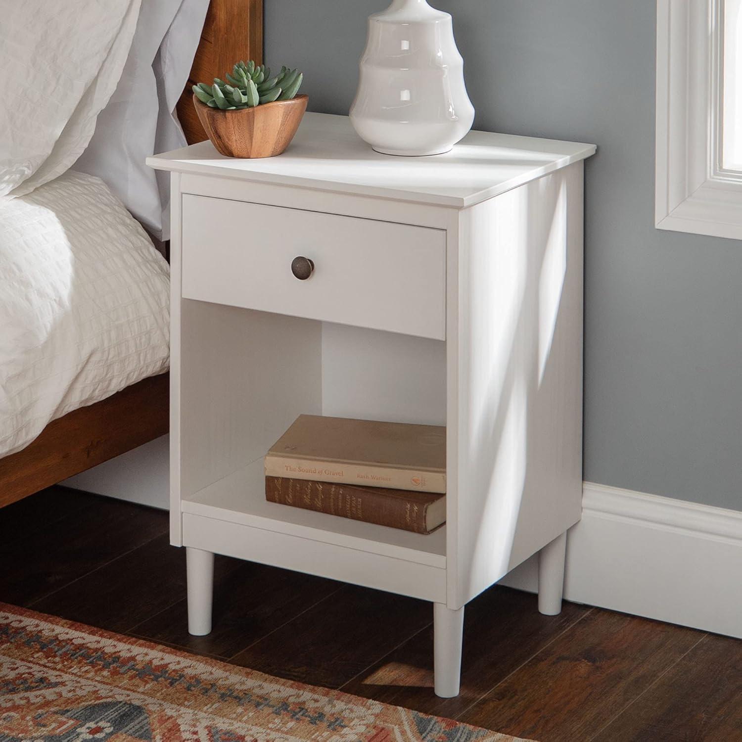 1 Drawer Solid Wood Nightstand in White