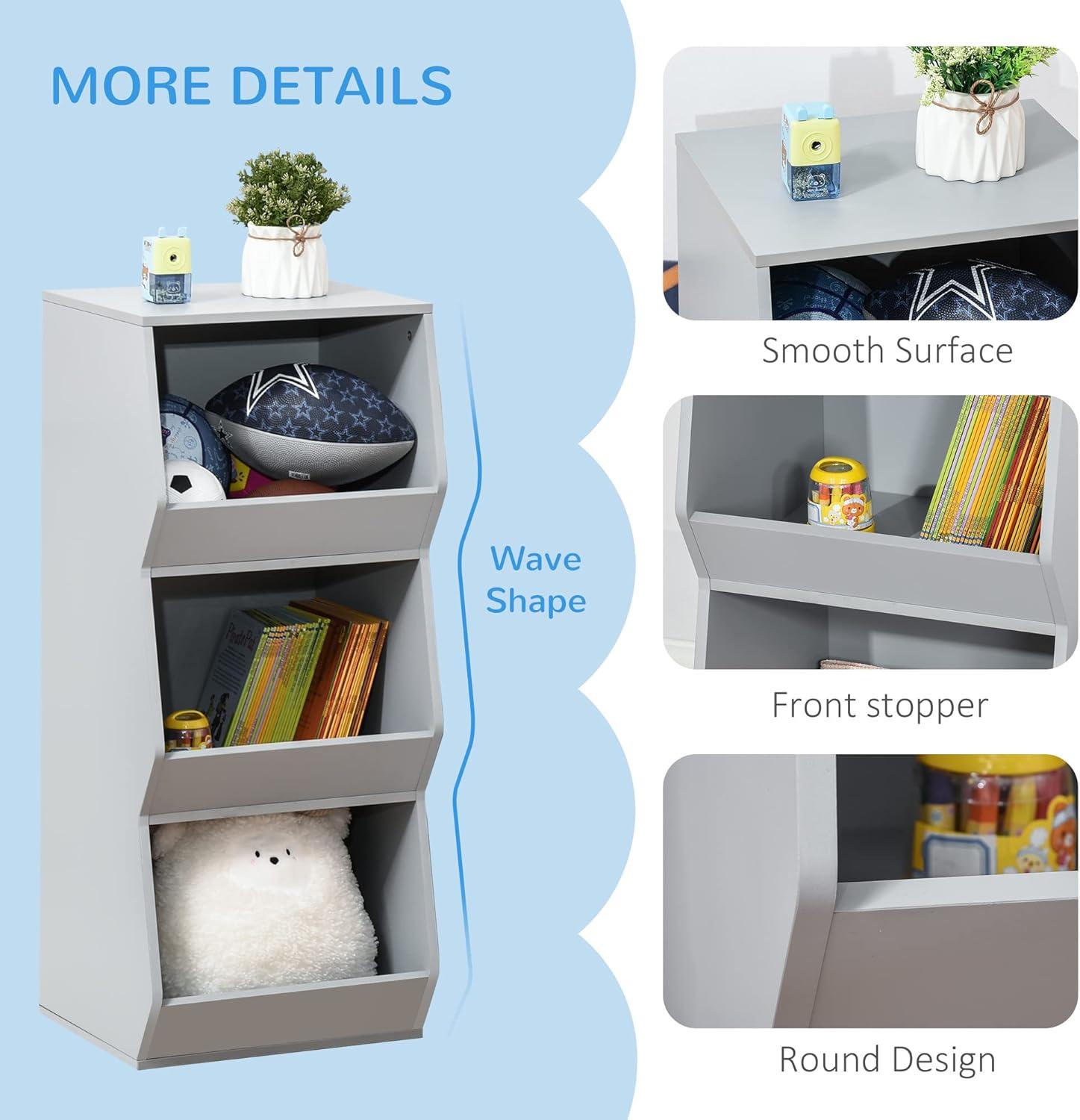 HOMCOM Kids Storage Cabinet Anti-toppling Design with 3 Tiered Shelves for Ample Space and Organization, 35.5" H, gray