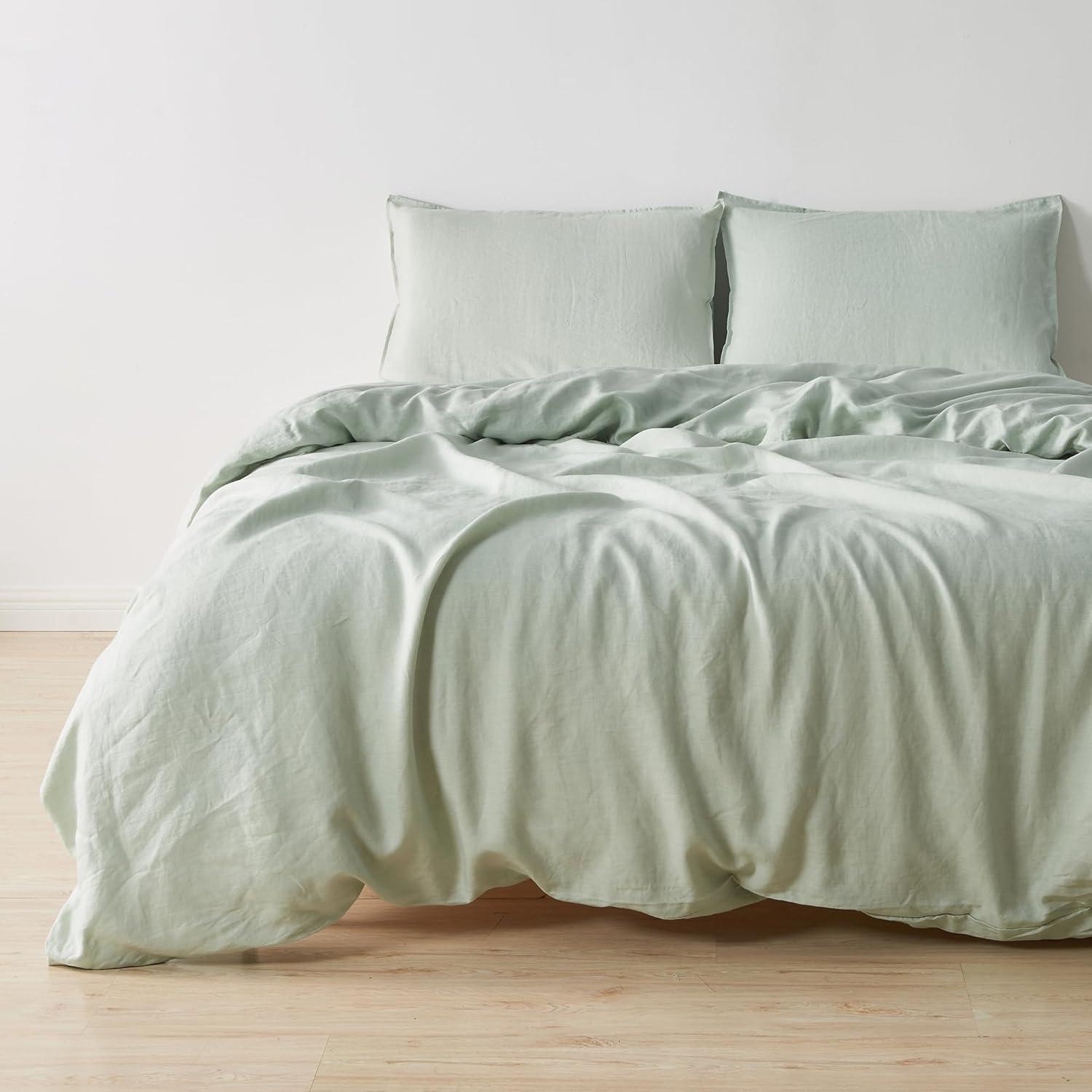 Great Bay Home 100% European Flax Linen Duvet Cover Set, Lightweight, Breathable, 3-Piece Set (Sand, Full / Queen)