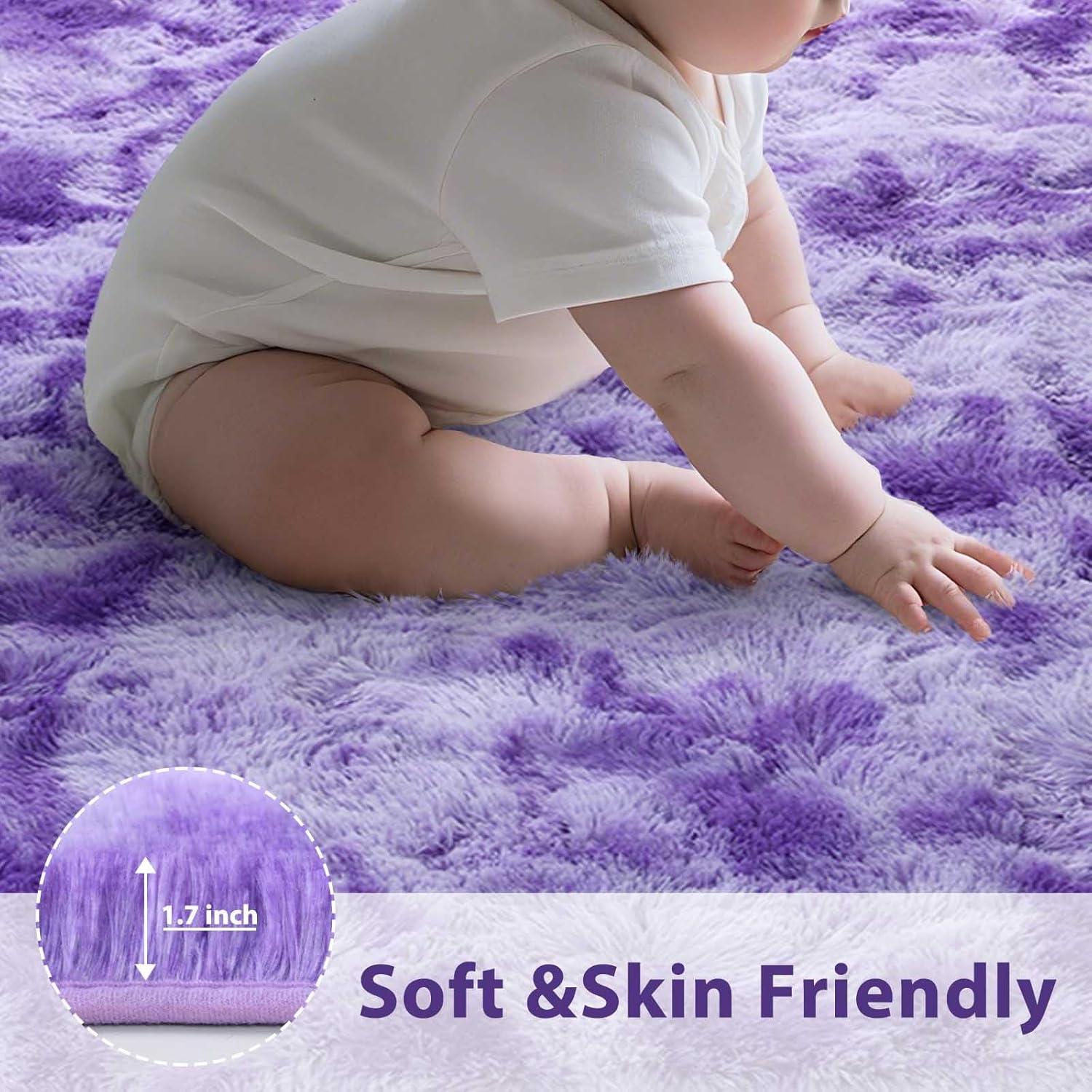 Noahas Fluffy Shaggy Rugs, 5x8 Feet Purple Plush Rugs for Girls Bedroom, Soft Kids Room Carpets, Large Bedside Rug, Upgrade Non-Slip Rugs for Children Nursery Dorm Home Decor, Purple