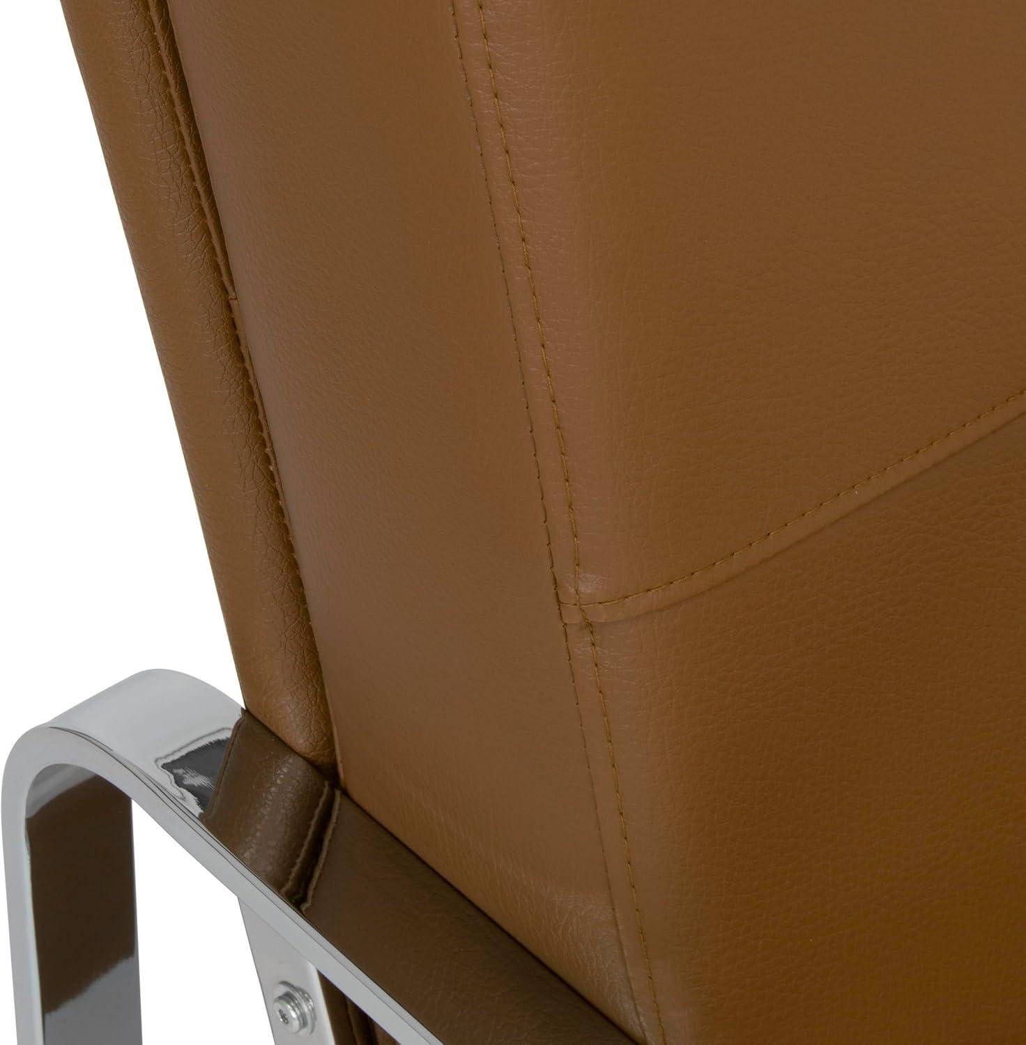 Caramel Brown Leather Reclining Accent Chair with Chrome Frame