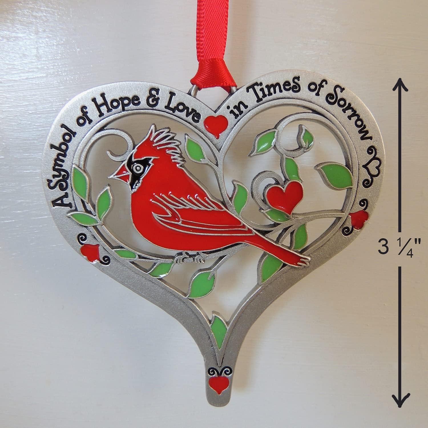 Abbey & CA Gift Hope & Love Cardinal Ornament W/Epoxy On Red Ribbon, Multi