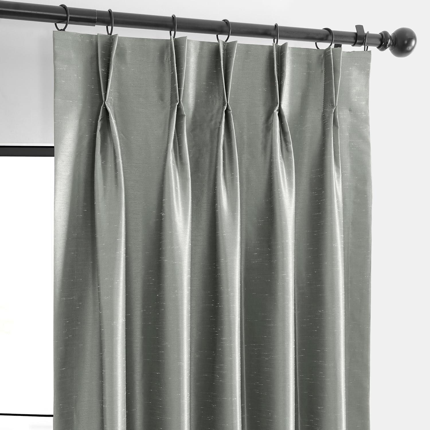 Silver Faux Silk Blackout Pleated Puddle Length Drapes