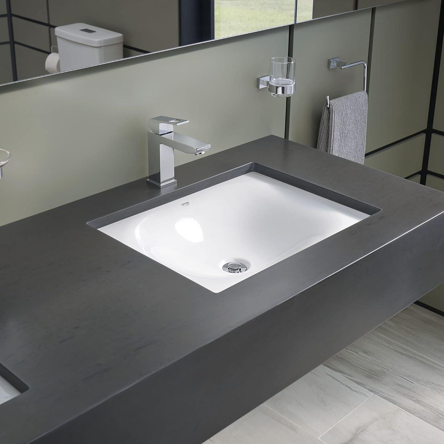 Eurocube® Alpine White Rectangular Undermount Bathroom Sink with Overflow