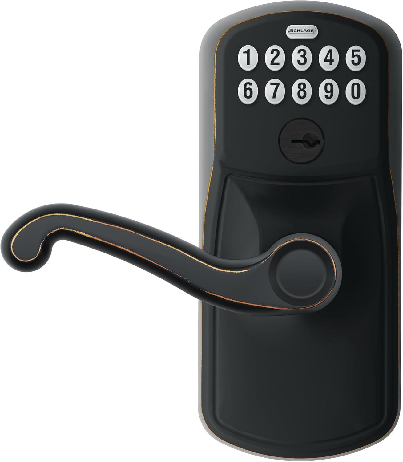 Aged Bronze Keypad Entry Lever with Flair Design