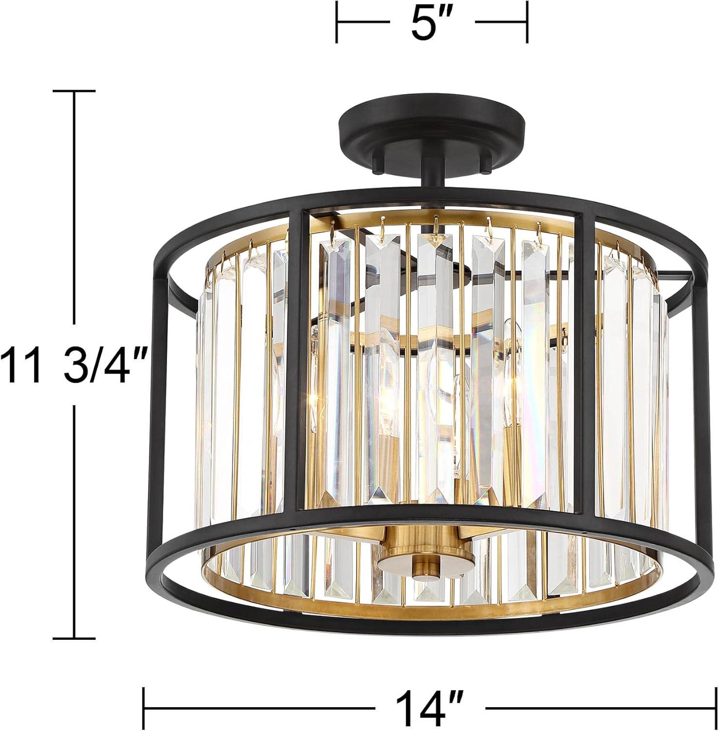 Possini Euro Design Milne Modern Ceiling Light Semi Flush Mount Fixture 14" Wide Bronze Brass 3-Light Clear Crystal for Bedroom Kitchen Living Room