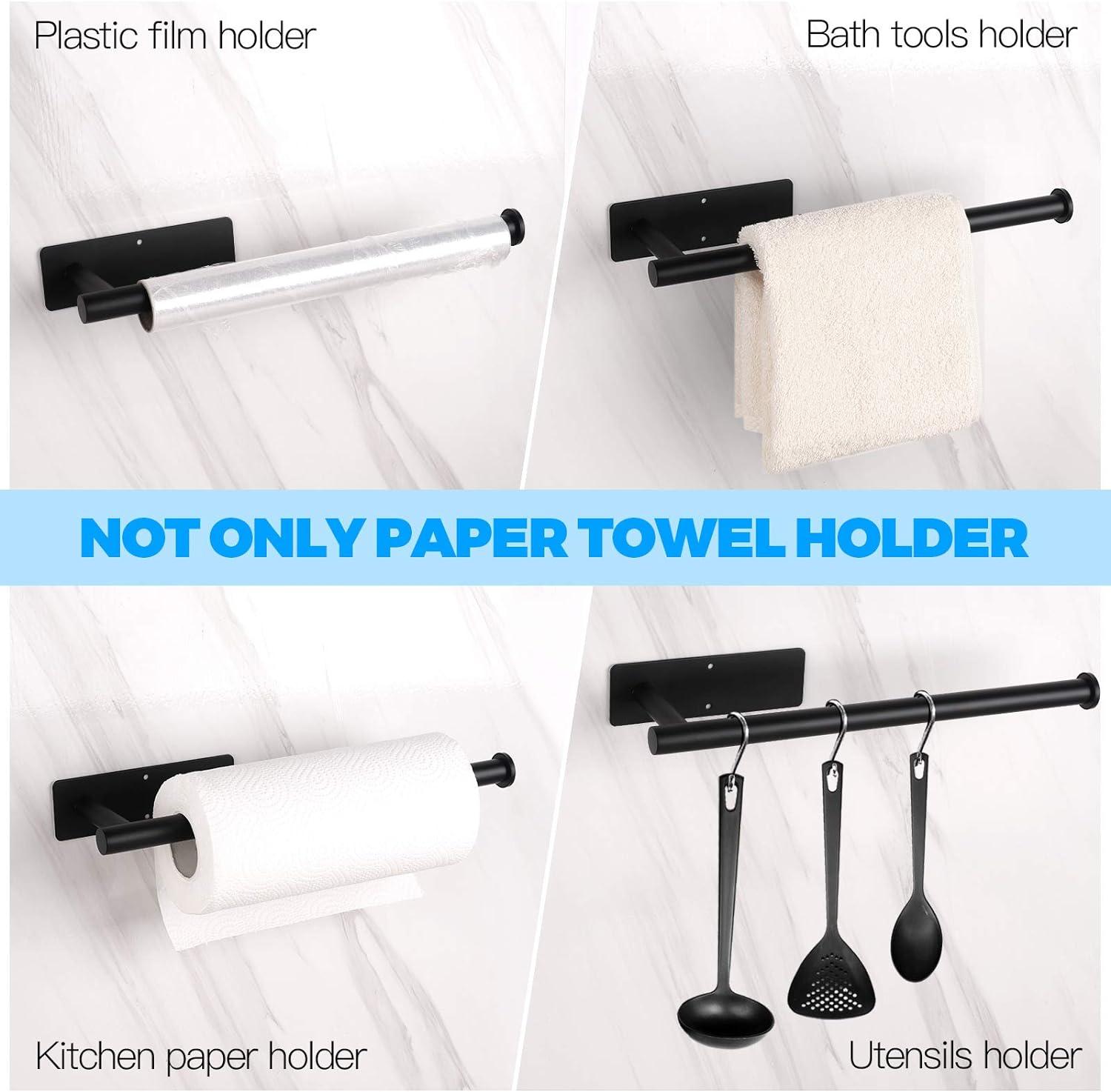 Paper Towel Holder - Under Cabinet Paper Towel Rack for Kitchen、Bathroom,SUS304 Stainless Steel(Matte Black)