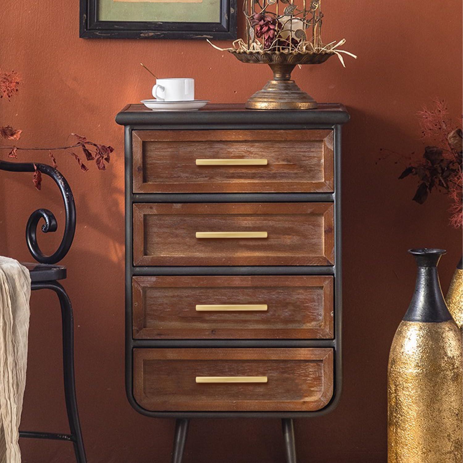 RZDEAL 4 Pcs 5 Inch Solid Brass Pull Kitchen Cabinet Handles Brushed Gold Decorative Contemporary Hexagon Bar Cabinet Pulls (Hole Centers:5.0"(128mm))