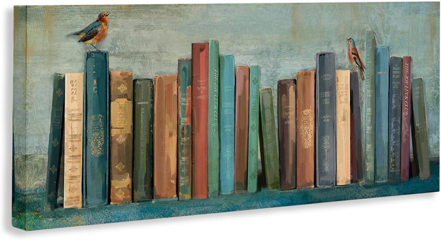 Stupell Industries Books And Birds Green Blue Textured Painting