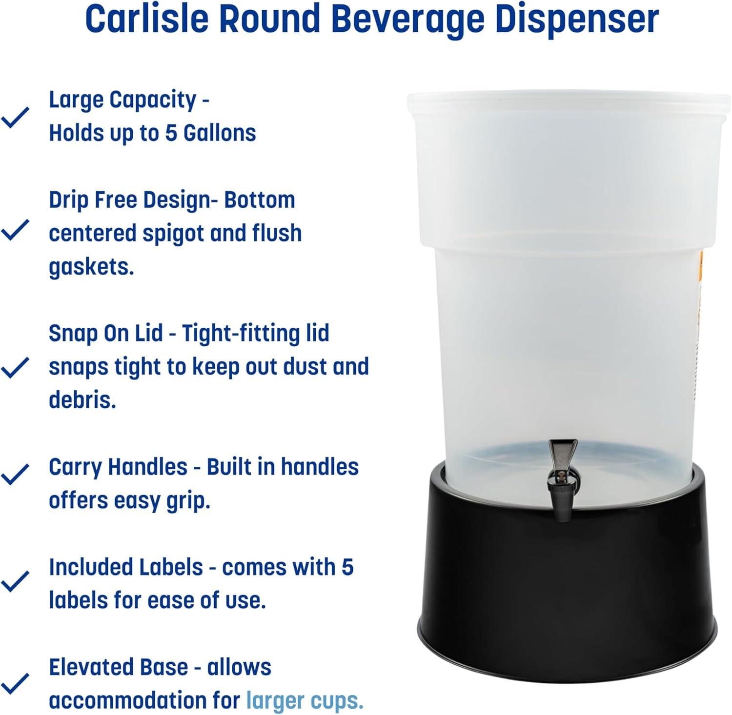 Carlisle 222903 Break-Resistant Beverage Dispenser with Base, 5 Gallon