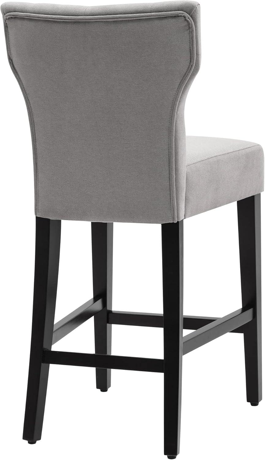 Gray Fabric Button Tufted Counter Height Bar Stools, Set of 2