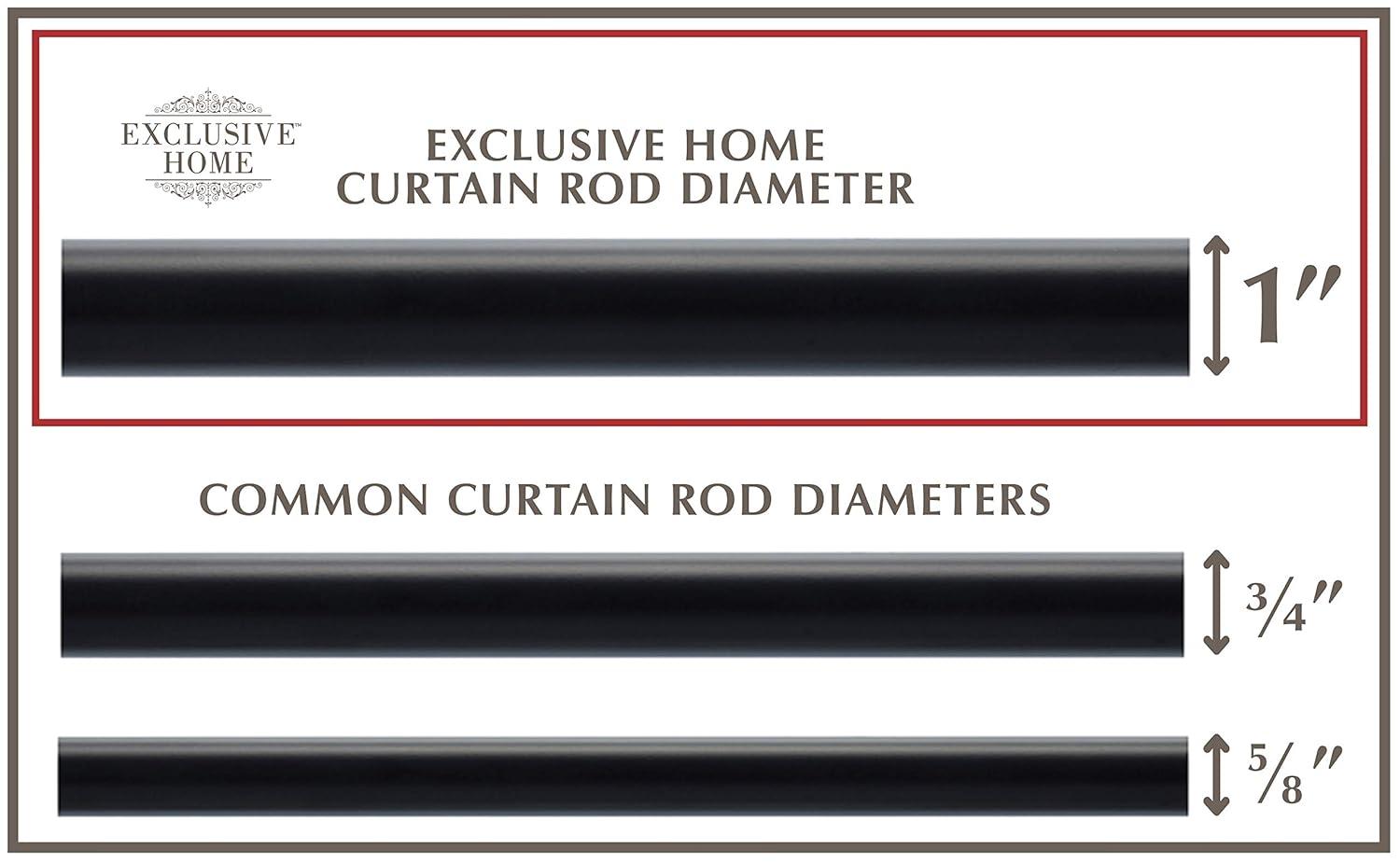 Exclusive Home 66"-120" Duke Curtain Rod - Matte Black: Iron, Single Rod, 25 lb Capacity, Rounded Cap Finial