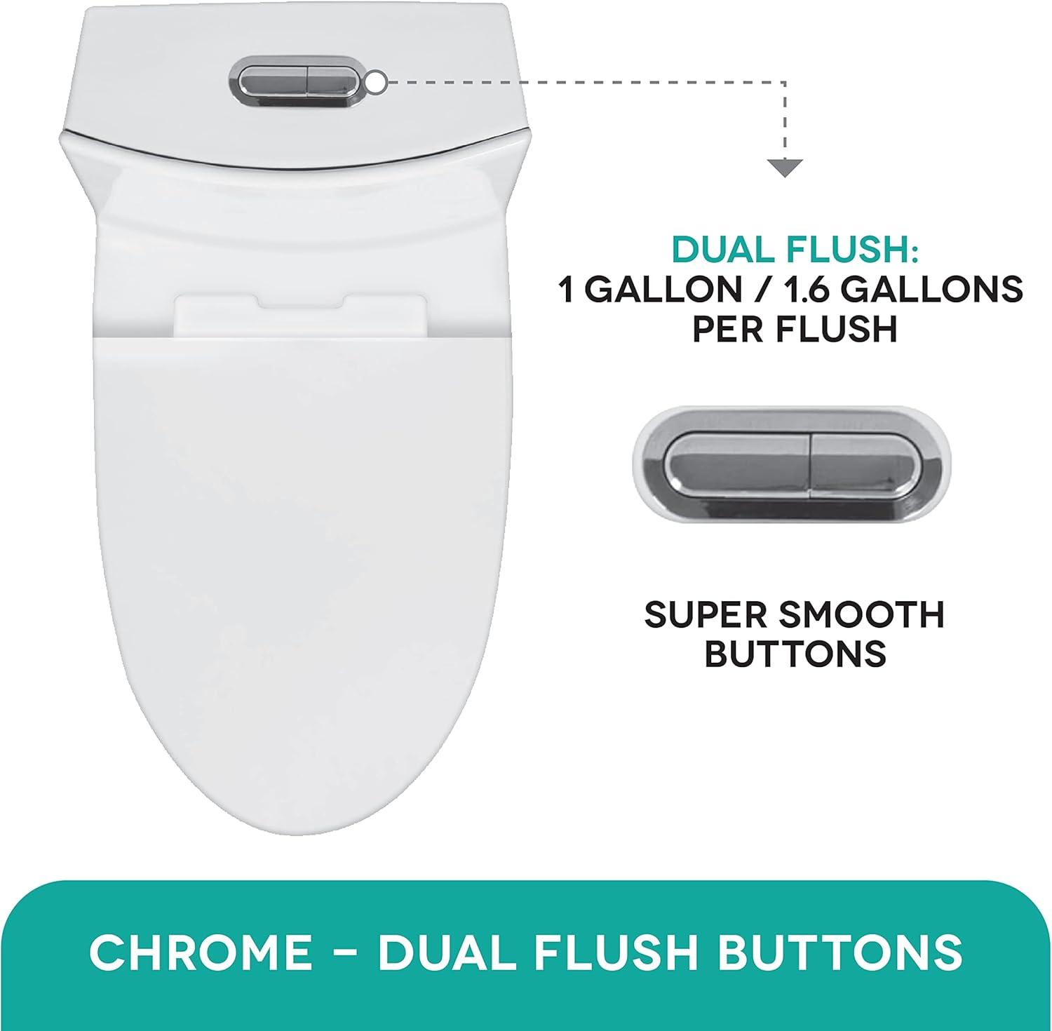 Fine Fixtures MOTB7W Dual-Flush Elongated One-Piece Toilet with High Efficiency Flush