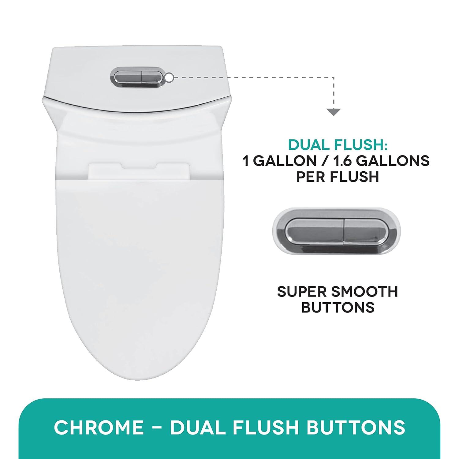 Fine Fixtures MOTB7W Dual-Flush Elongated One-Piece Toilet with High Efficiency Flush