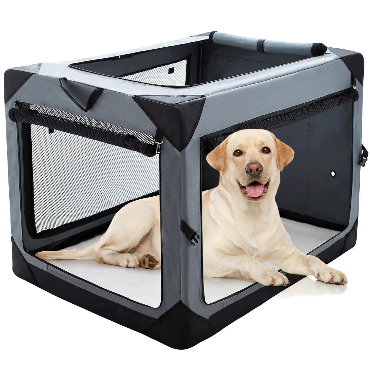 Pettycare 42 Inch Collapsible Foldable Soft Dog Kennel with Chew Proof Mesh Windows, Indoor & Outdoor Travel Dog Crate