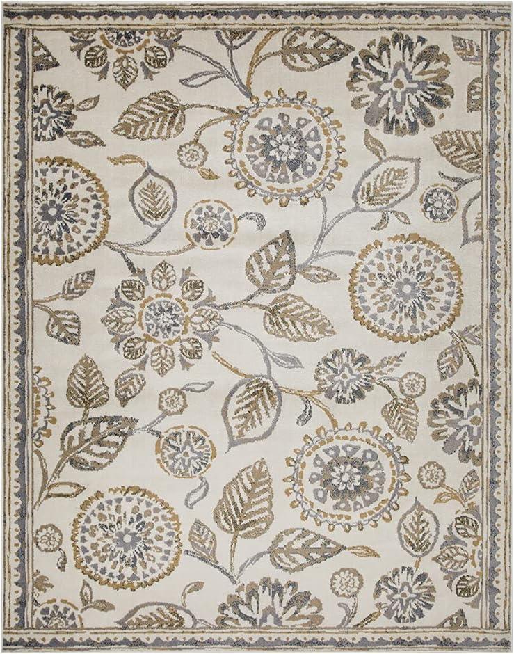 SUPERIOR Indoor Small Area Rug, Jute Backed, Modern Floral Farmhouse Floor Decor, Perfect for Hallway, Entryway, Living/Dining Room, Bedroom, Office, Kitchen, Amary Collection - 5' x 8', Grey