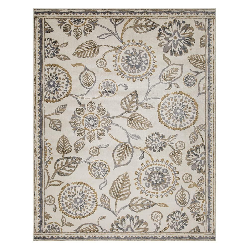 SUPERIOR Indoor Small Area Rug, Jute Backed, Modern Floral Farmhouse Floor Decor, Perfect for Hallway, Entryway, Living/Dining Room, Bedroom, Office, Kitchen, Amary Collection - 5' x 8', Grey