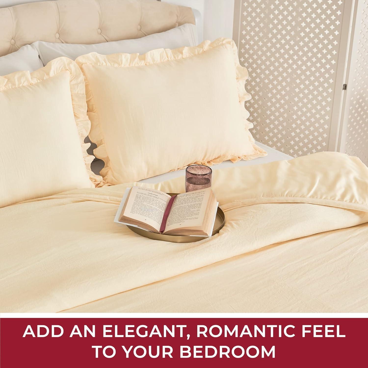Mellanni Single-Tier Bedspread Set, Country Chic Bedding Set, 30" Drop Skirted Bedspread and 2 Shams, 3-Piece, Queen, Ivory