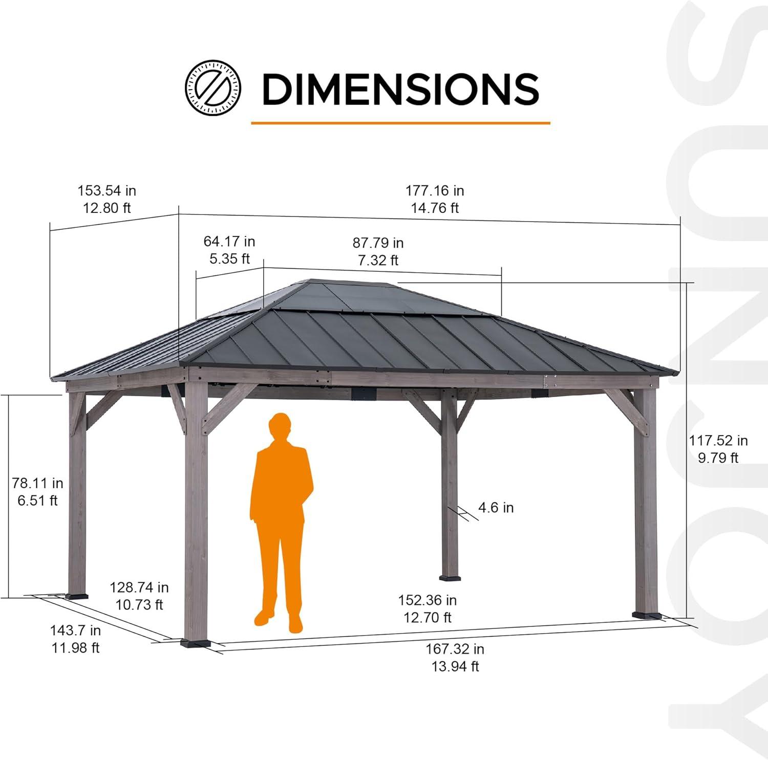 Sunjoy Sunjoy Hardtop Gazebo 13 x 15 ft. Standard Cedar Framed Wood Gazebo, Outdoor Patio Gazebo