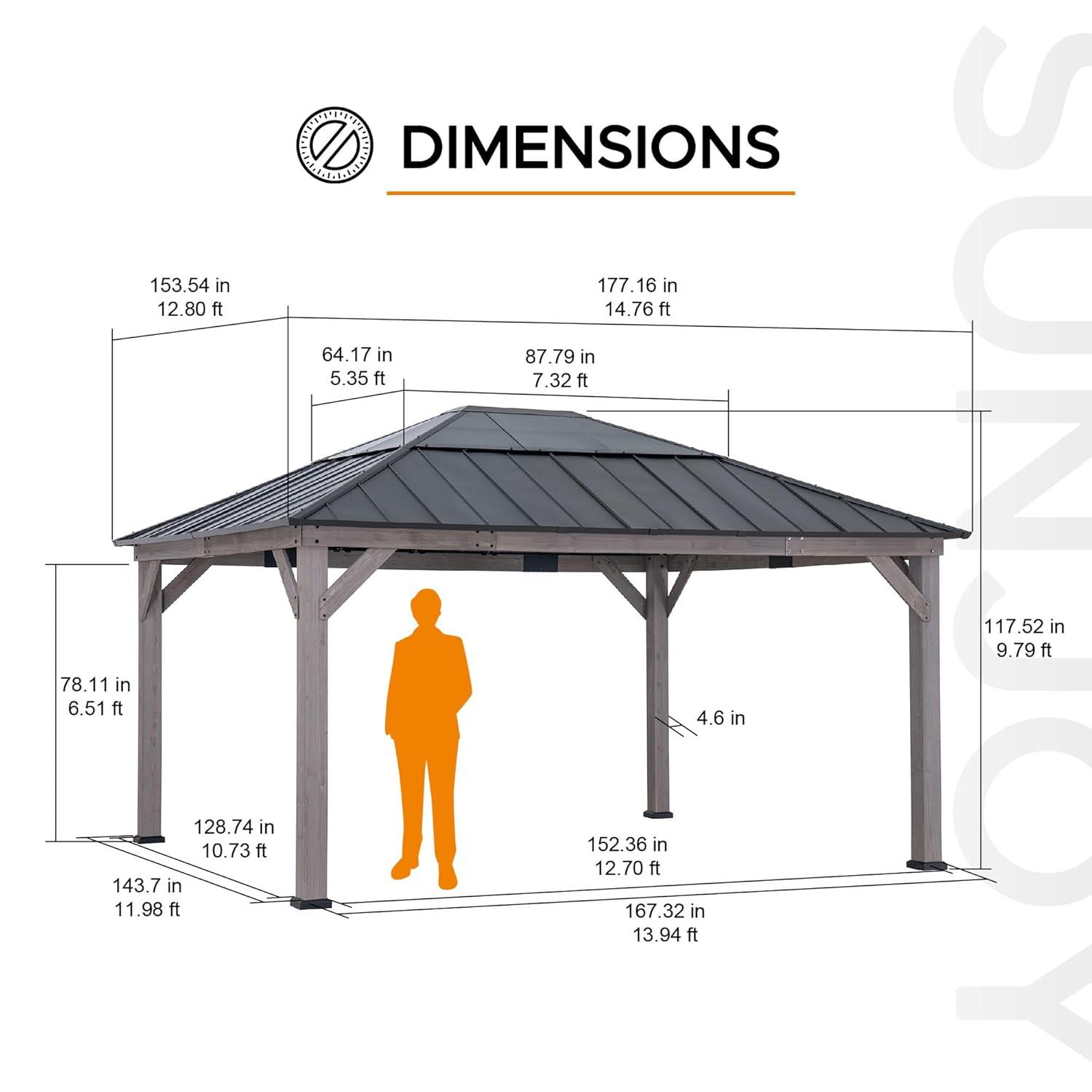 Sunjoy Sunjoy Hardtop Gazebo 13 x 15 ft. Standard Cedar Framed Wood Gazebo, Outdoor Patio Gazebo