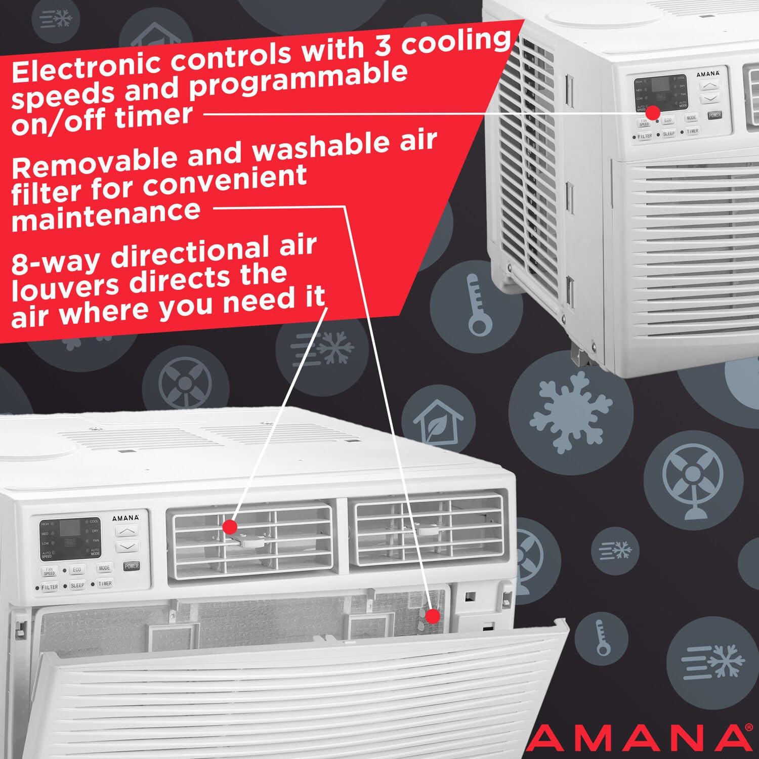 Amana 10,000 BTU Window Air Conditioner, 115V, Cools Rooms up to 450 Sq. Ft., White
