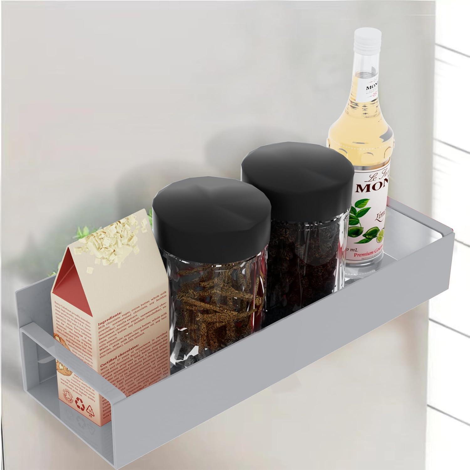4 Pack Magnetic Spice Rack Organizer for Refrigerator and Oven, Gray Metal Strong Magnetic Shelf for Fridge Organizers and Storage, YSWJ-107