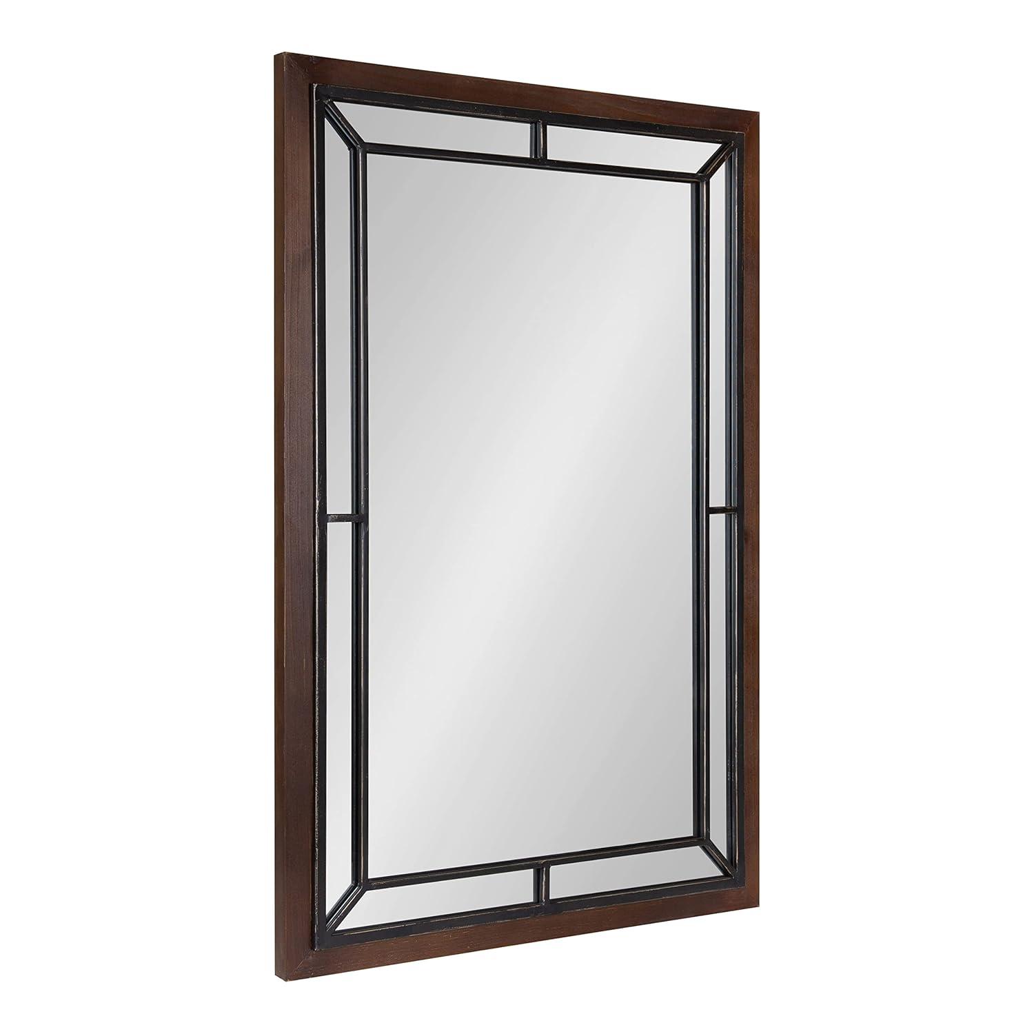 Kate & Laurel All Things Decor 24" x 36" Audubon Rectangle Wall Mirror Rustic Brown : Vintage Farmhouse Style, MDF Frame