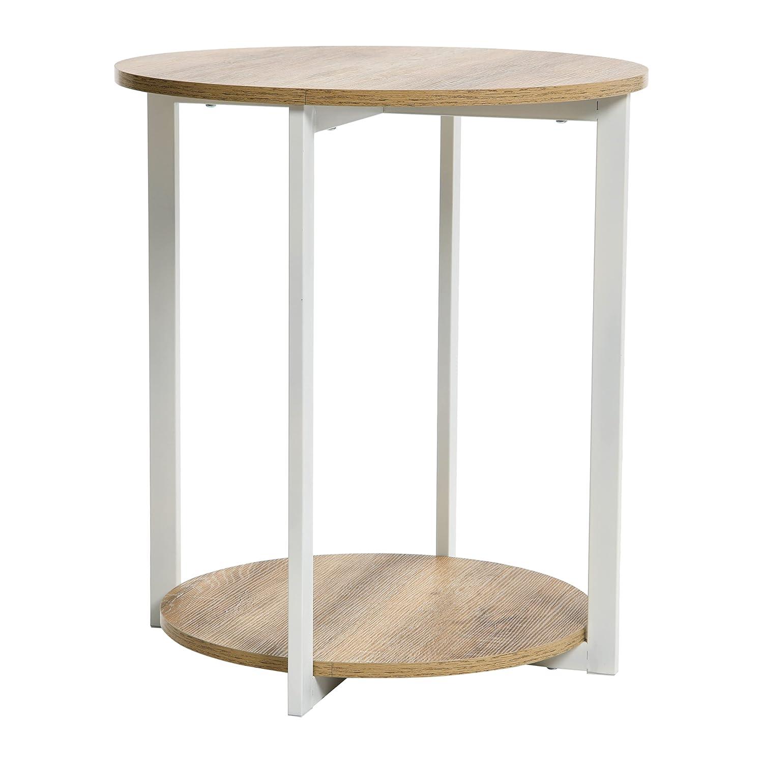 Household Essentials Jamestown Round End Table Brown/White: Modern Minimalist, Iron Frame, Particle Board Top