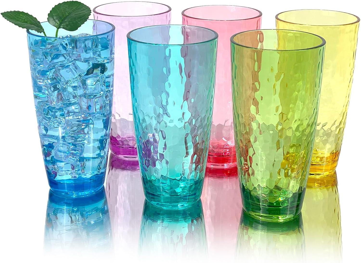 26-Ounce Large Acrylic Glasses Plastic Tumbler/Drinking Cups,Set of 6 Multi-Hammered Style,BPA Free
