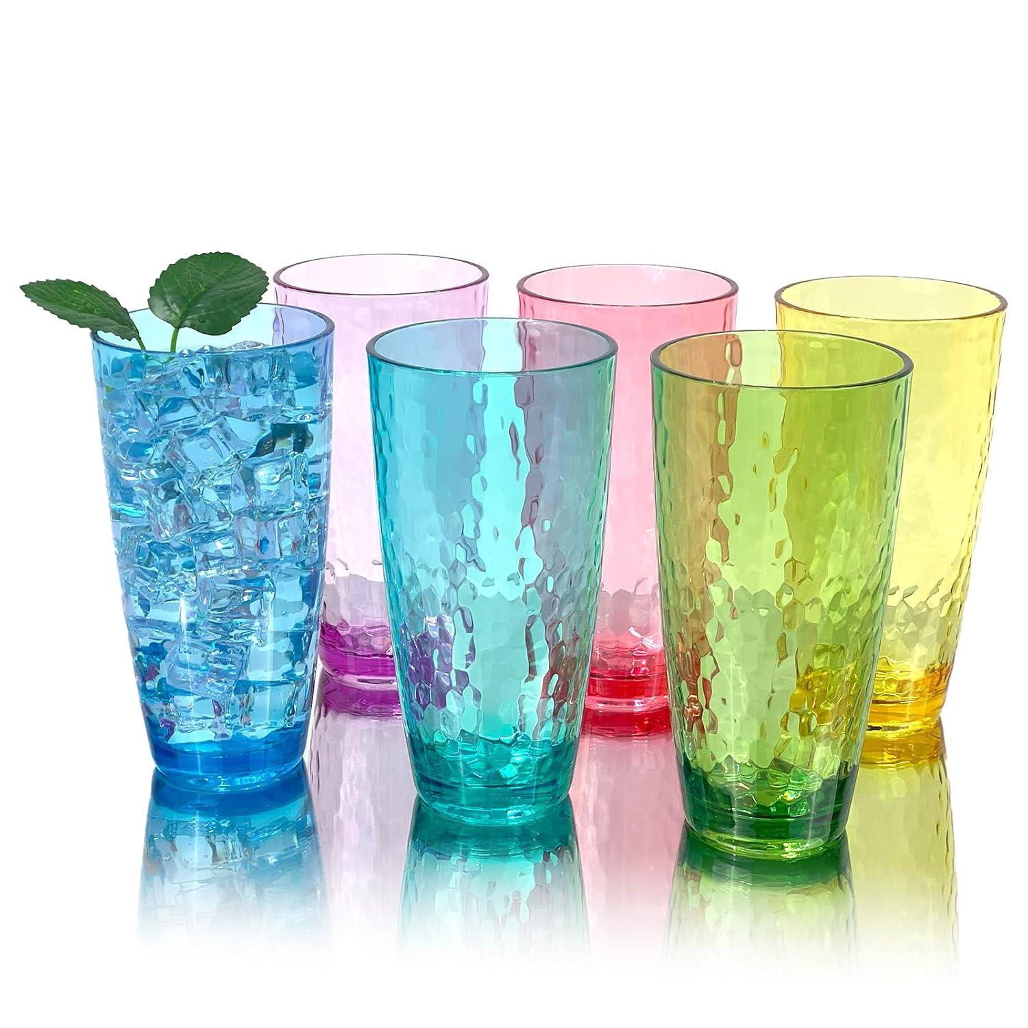 26-Ounce Large Acrylic Glasses Plastic Tumbler/Drinking Cups,Set of 6 Multi-Hammered Style,BPA Free