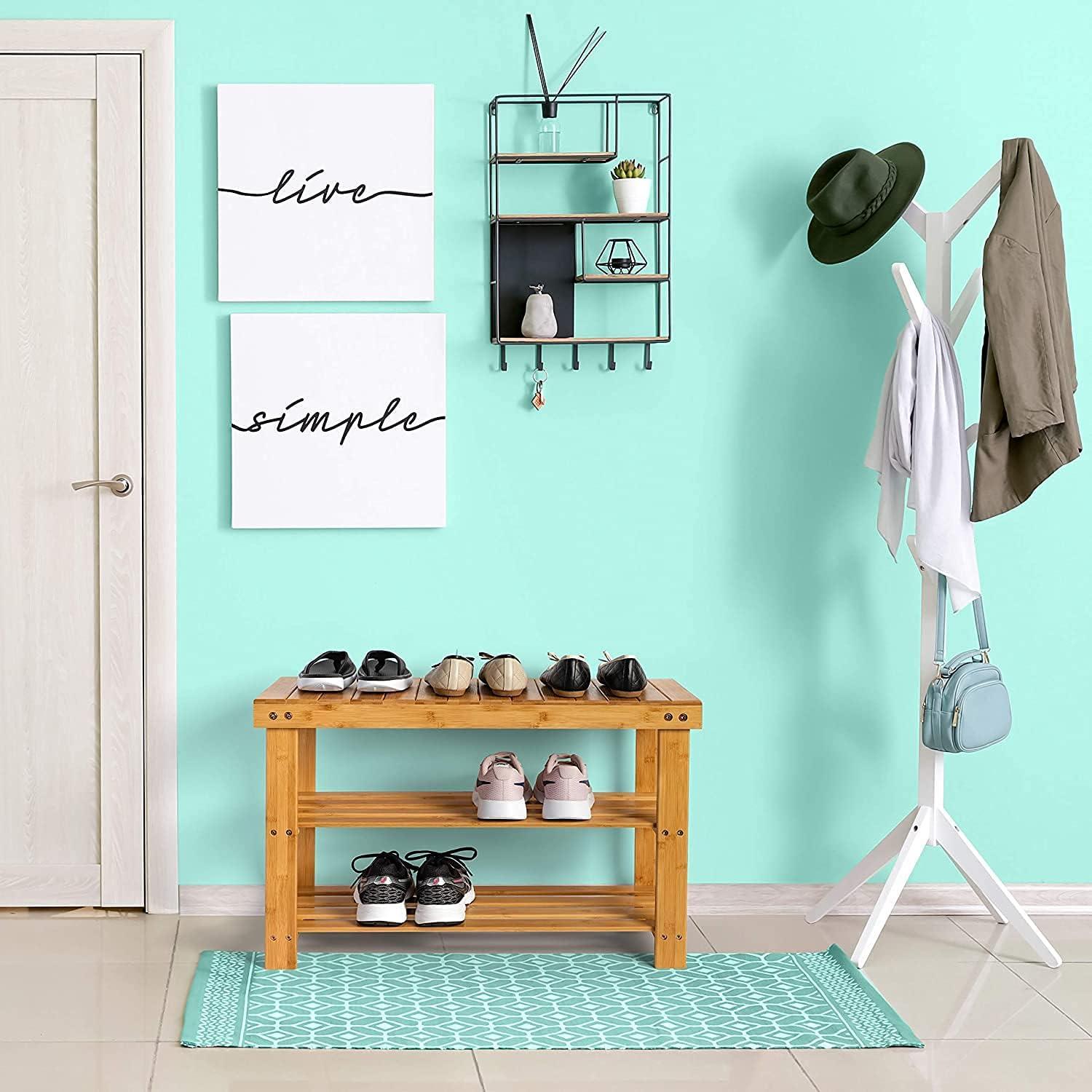 Homemaid Living Bamboo 3 Tier Shoe Rack Bench, Premium Shoe Organizer or Entryway Bench, Perfect for Shoe Cubby, Entry Bench, Bathroom Bench, Entryway Organizer, Hallway or Living Room(Black)