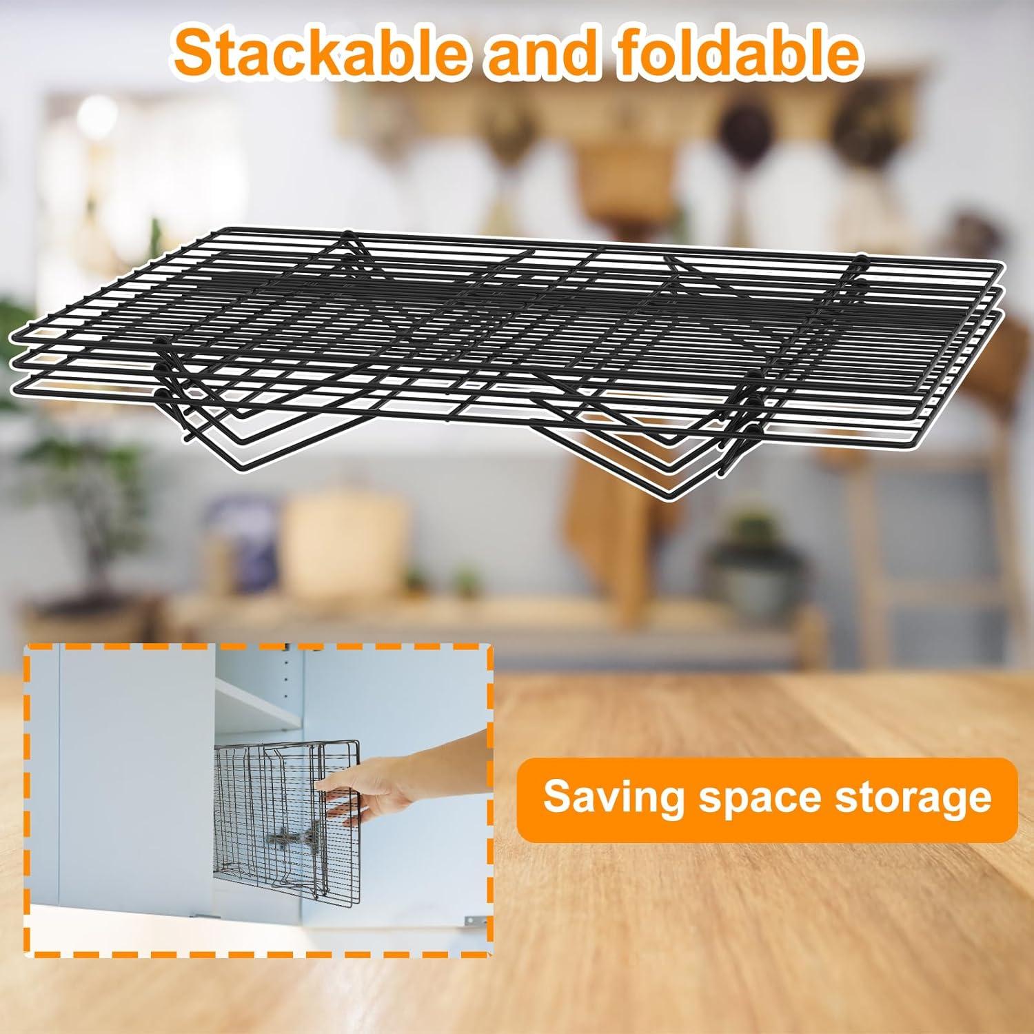 Duslogis 3-Tier Cooling Rack for Cookies, Cake and More, Stackable Non-Stick Baking Cooking Cooling Racks for Cooling Roasting Grilling, Black