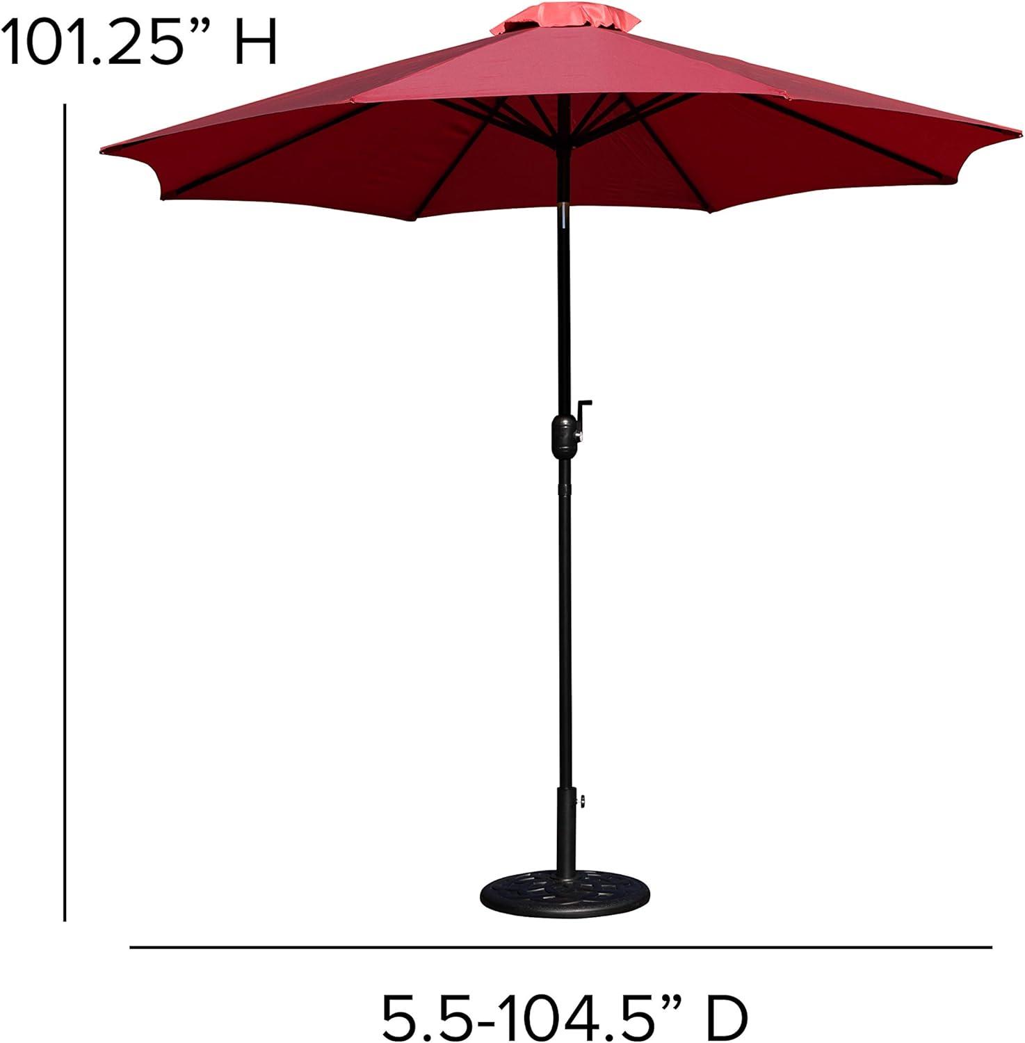 Flash Furniture Kona Red 9 FT Round Umbrella with Crank and Tilt Function and Standing Umbrella Base