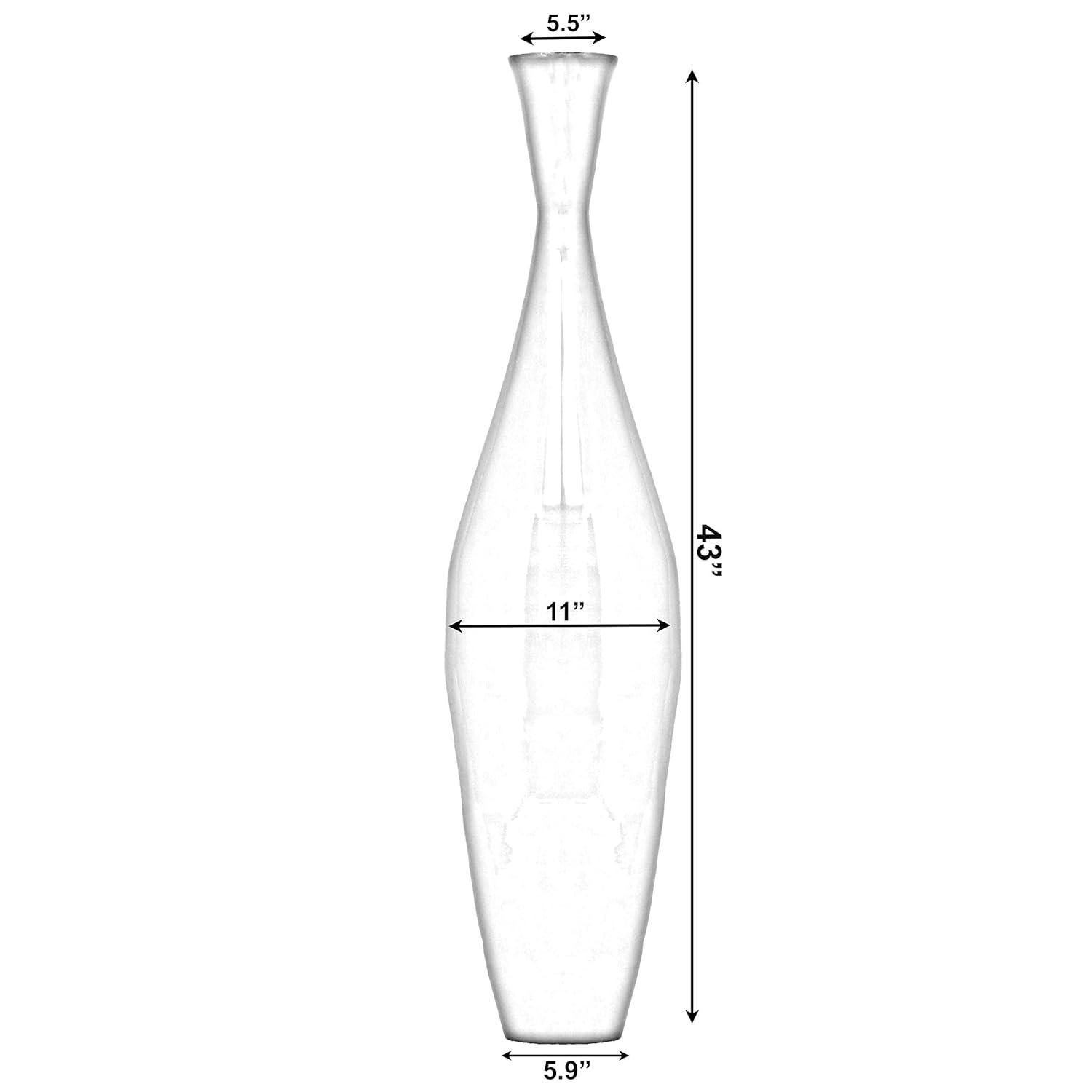 Tall 43 Inch Modern Bamboo Narrow Trumpet Floor Vase - Elegant Decoration Modern Accent Piece, Living Room Decor, Handcrafted Bamboo Art, Silver Large