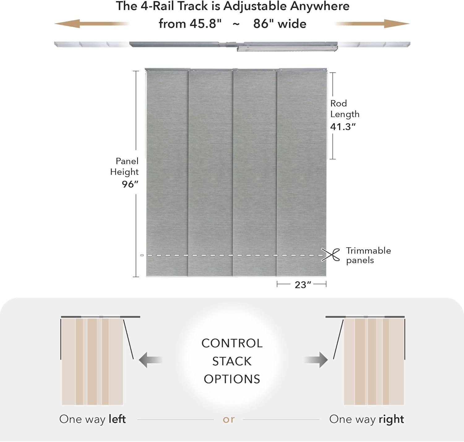 GoDear Design Adjustable Sliding Panel Track Blind 45.8"- 86" W x 96" H, Vertical Blinds, Semi-sheer, Moonstone